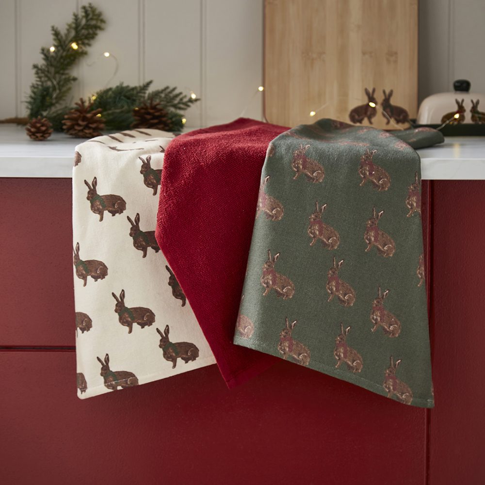 Cooksmart Heritage Hare 3 Pack Printed Soft Terry Tea Towel
