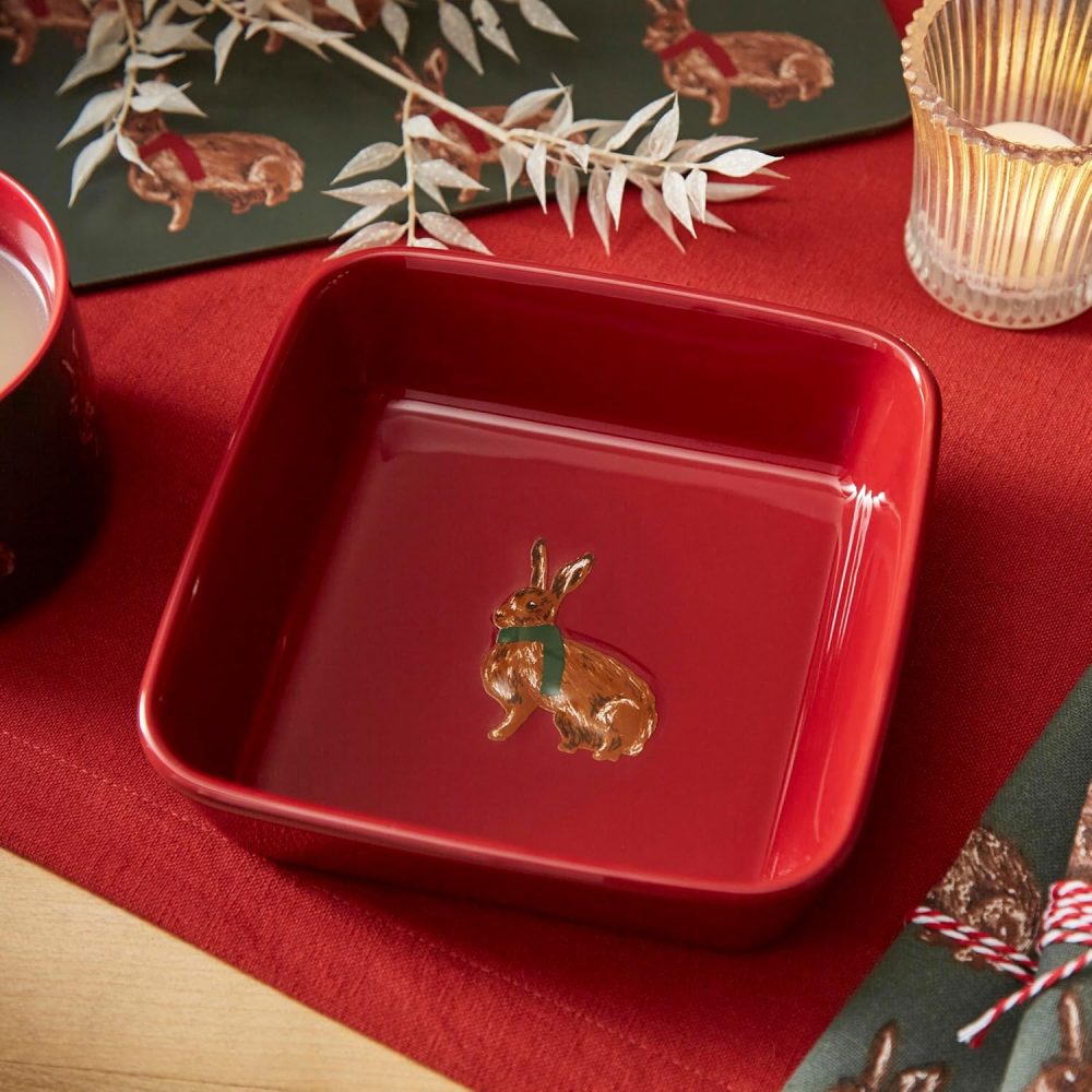 Cooksmart Heritage Hare Square Nibble/Dip Bowl, Red