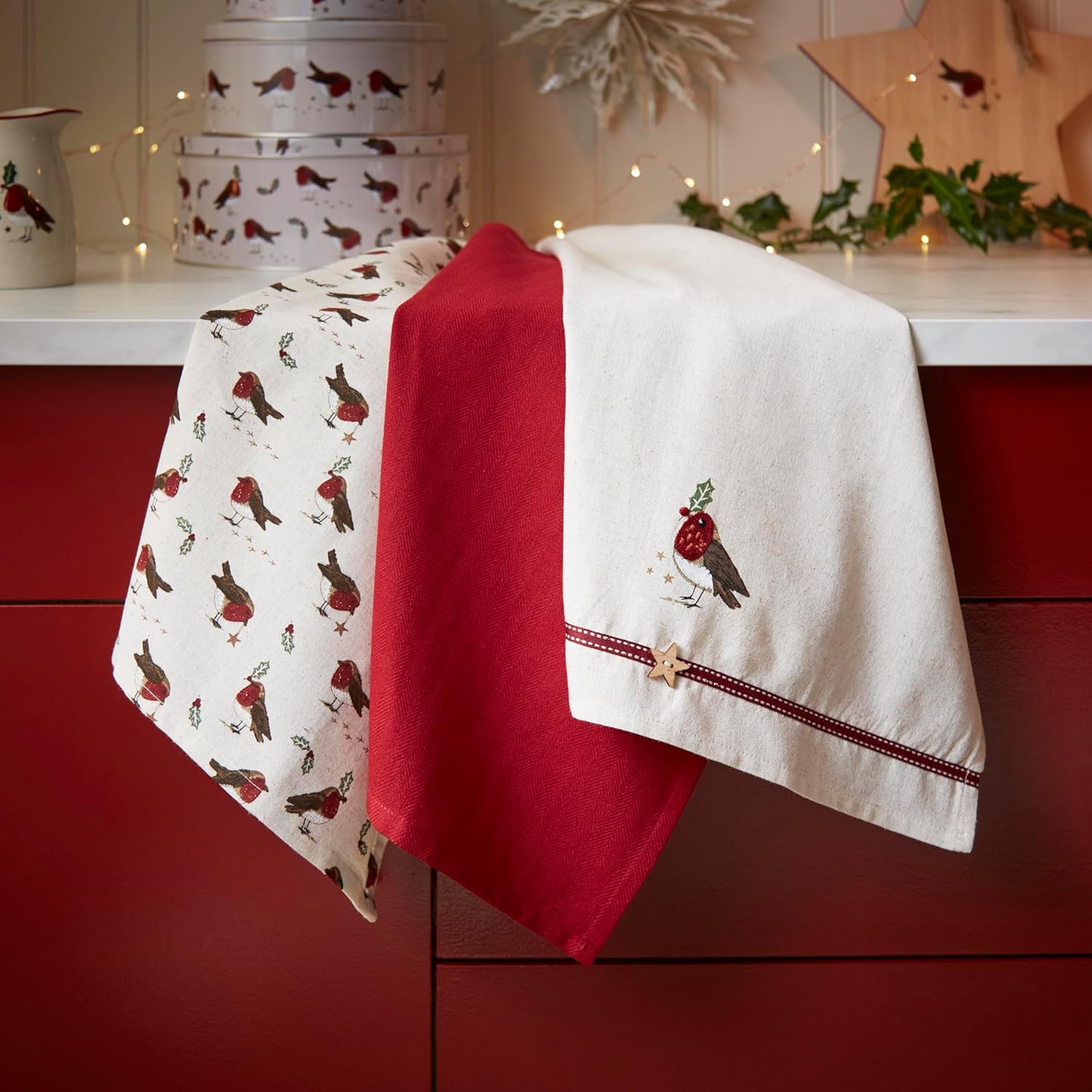 2828 Cooksmart Robin's Retreat 3 Pack Tea Towels