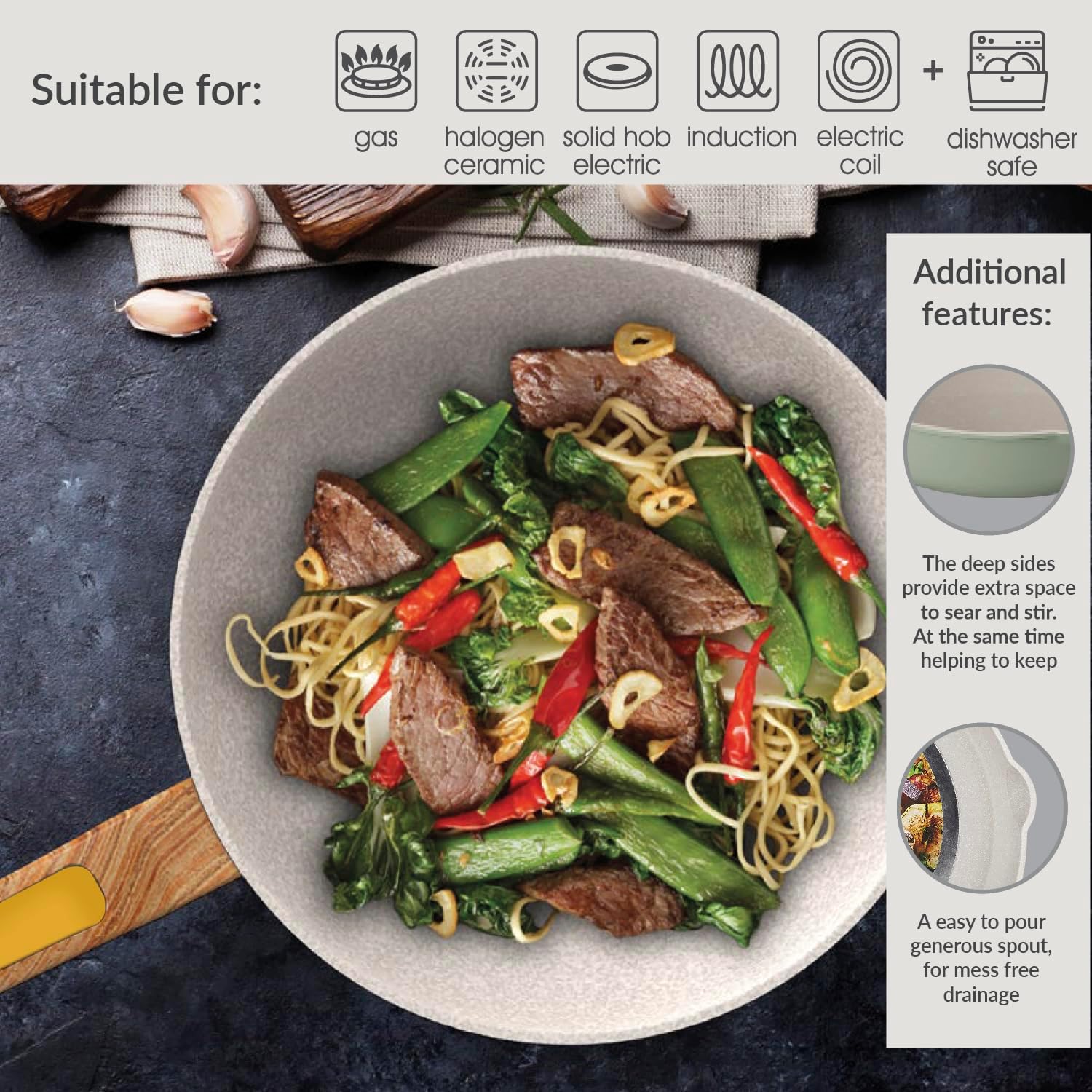 2887-1 Cooksmart Signature Deep Frying Pan 28cm Ivory