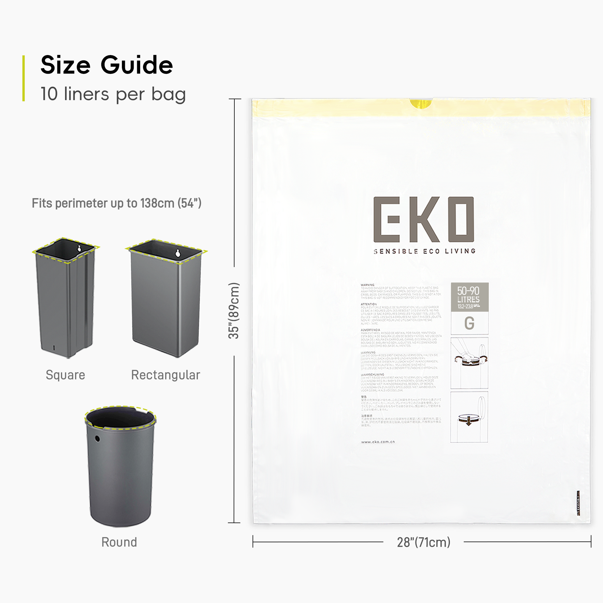 6 EKO Bin Liners Size G, 50 to 90L, 10 Pack