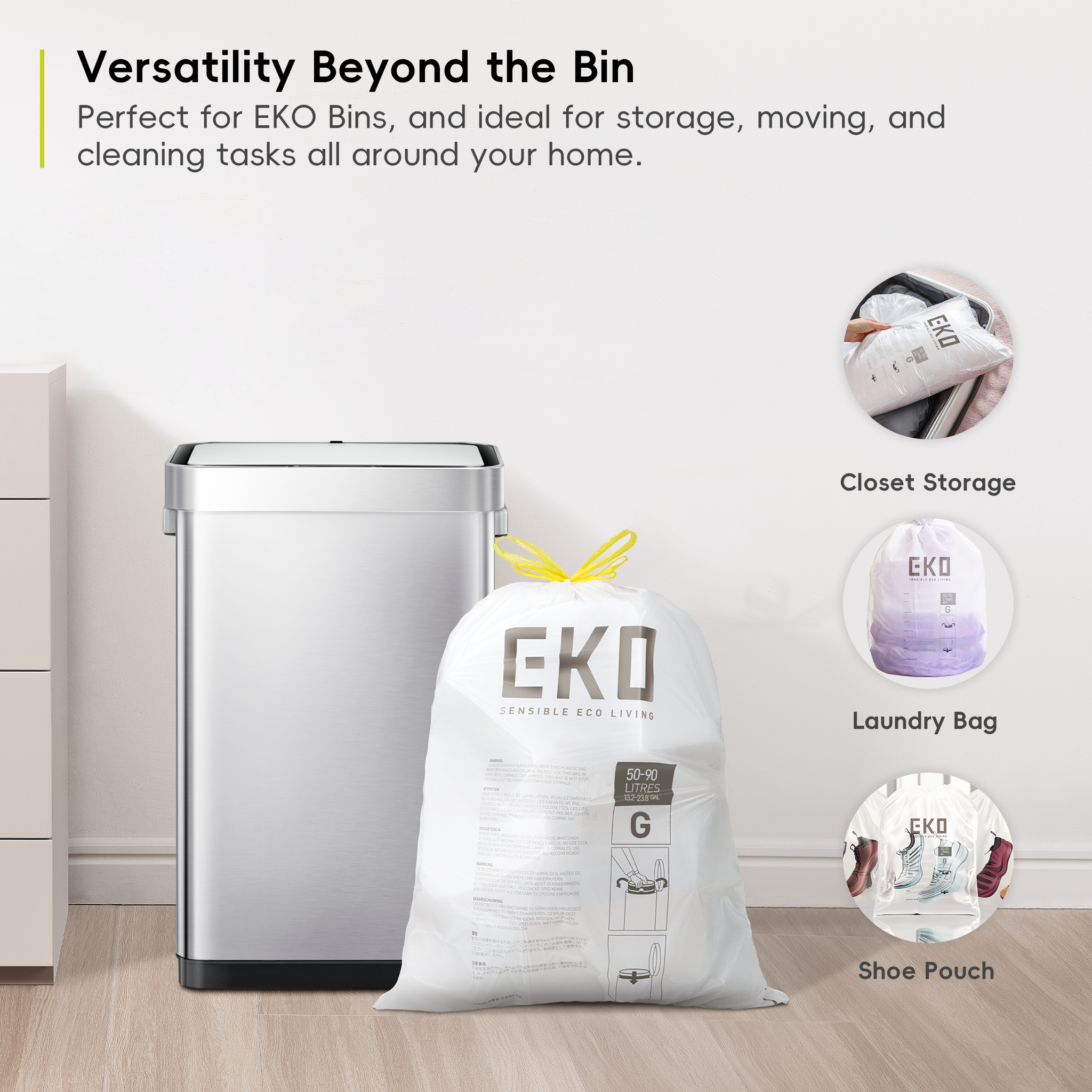 9 EKO Bin Liners Size G, 50 to 90L, 10 Pack
