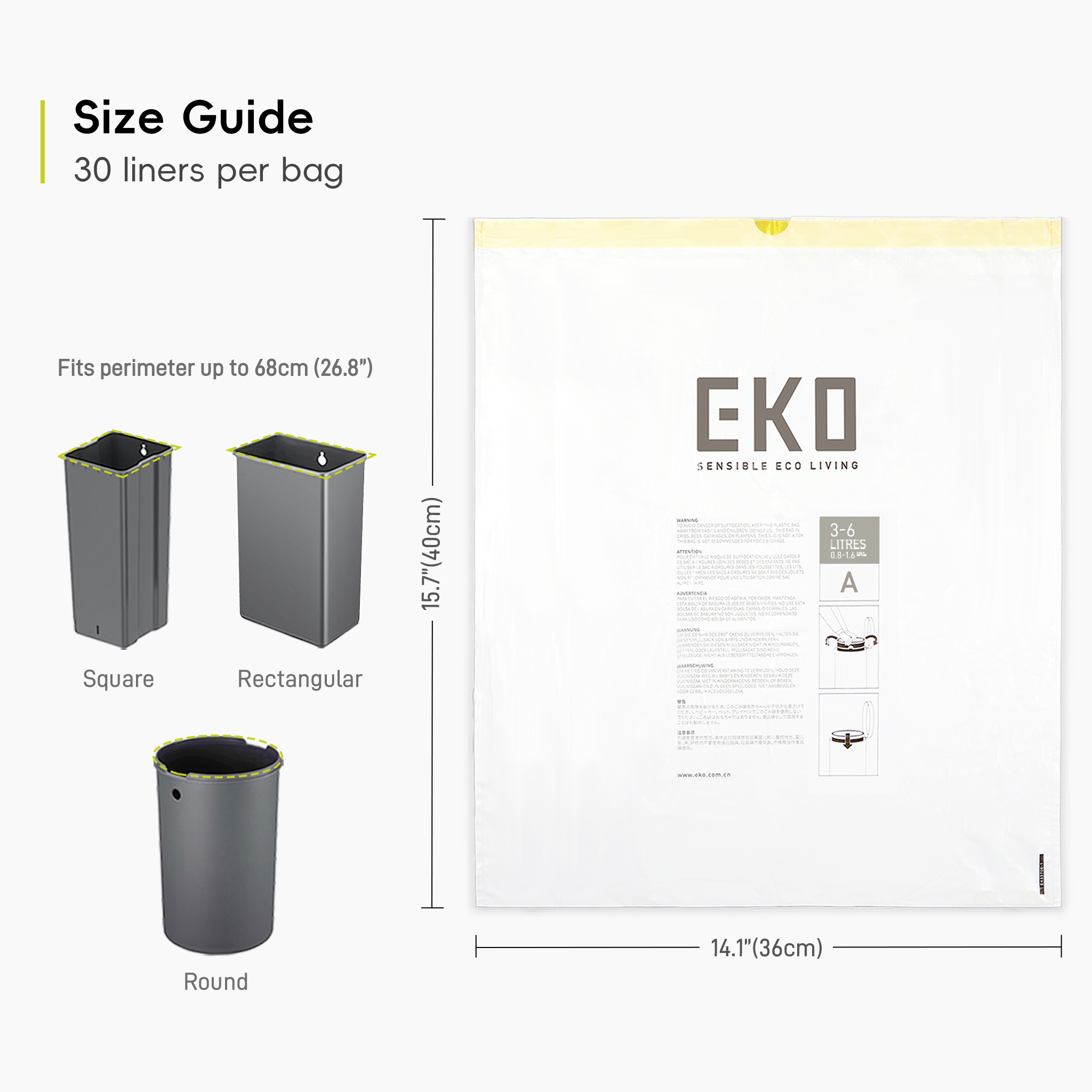EK33701-4 EKO Bin Liners Size A, 3 to 6L, 30 Pack