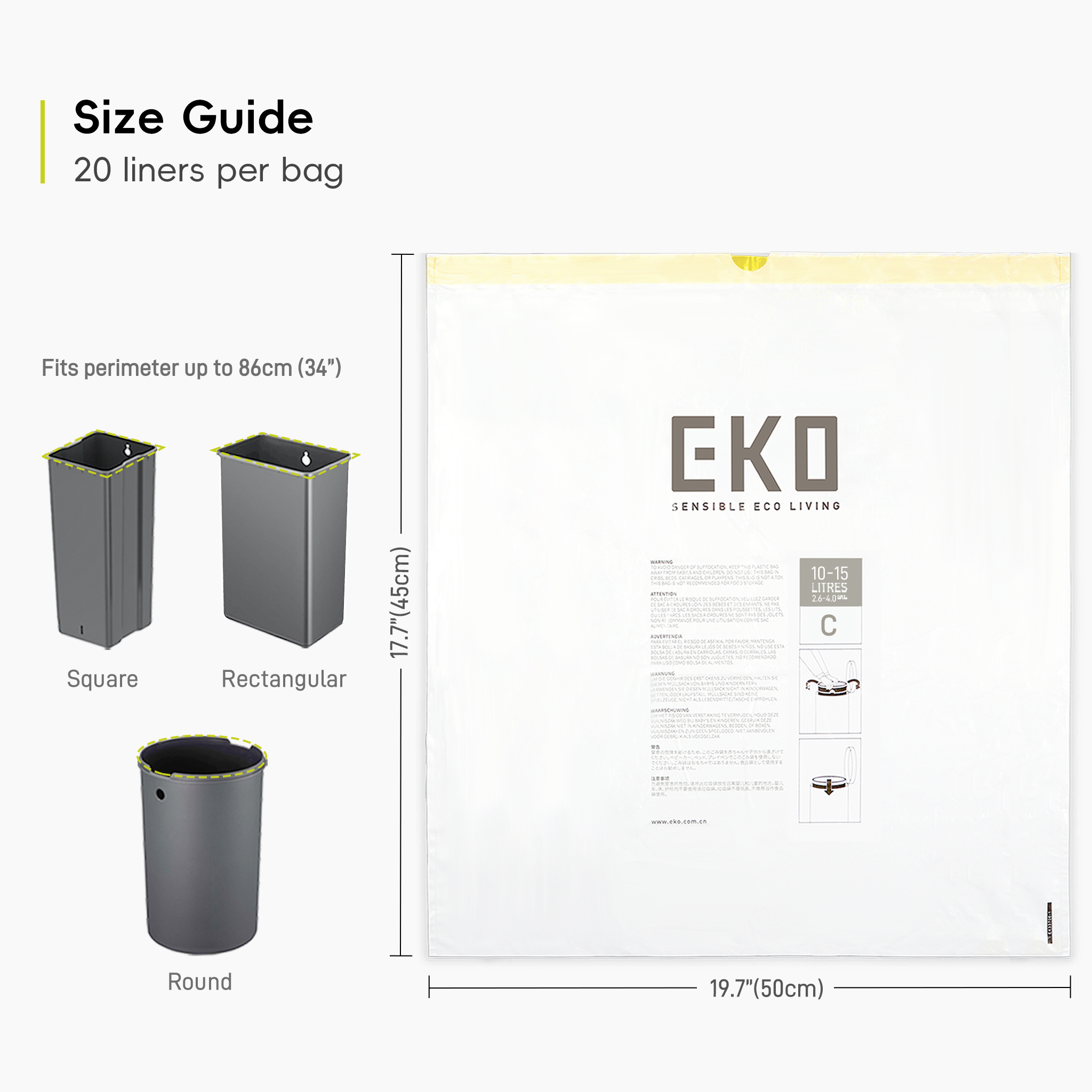 EKO Bin Liners Size C, 10 to 15L, 20 Pack