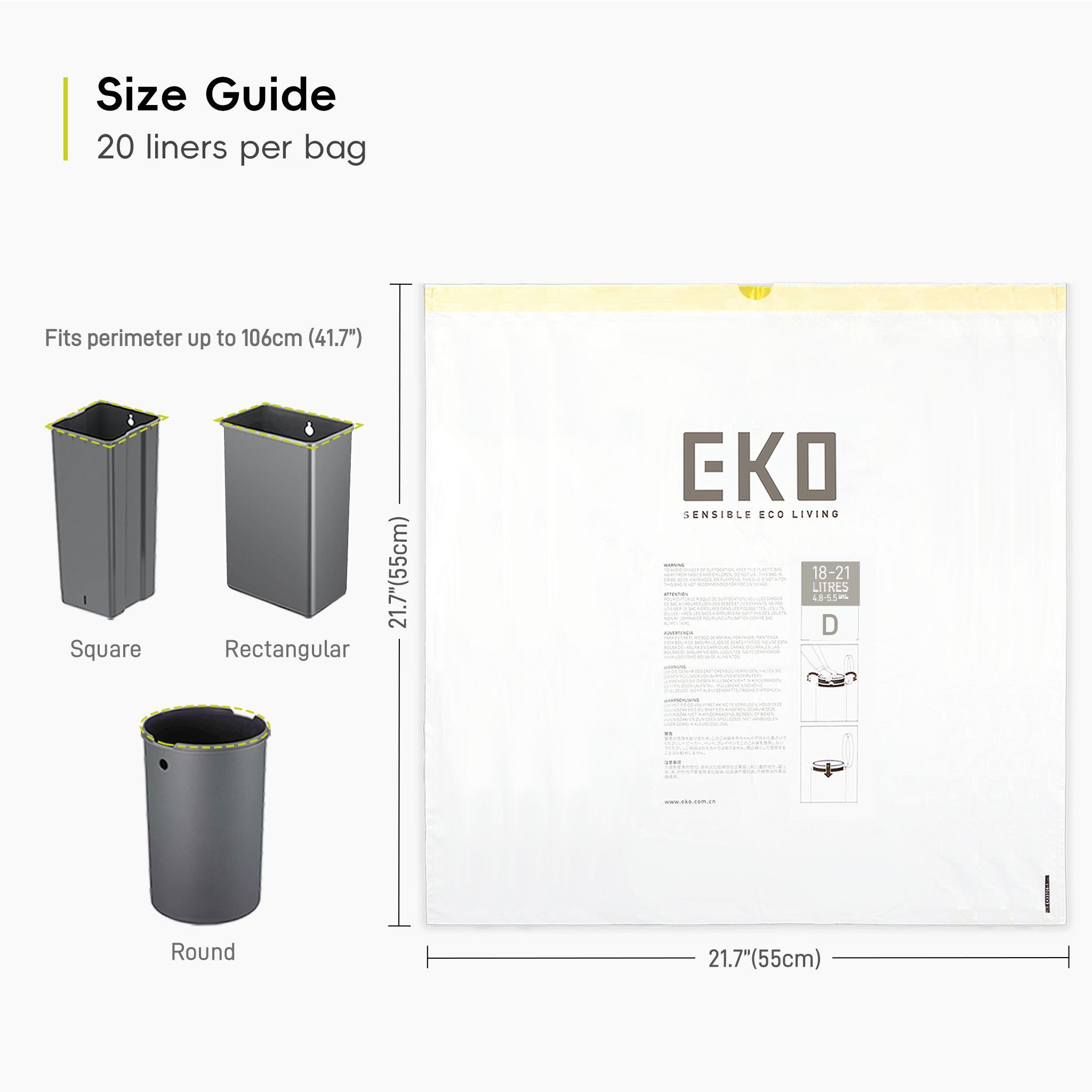 EKO Bin Liners Size D, 18 to 21L, 20 Pack