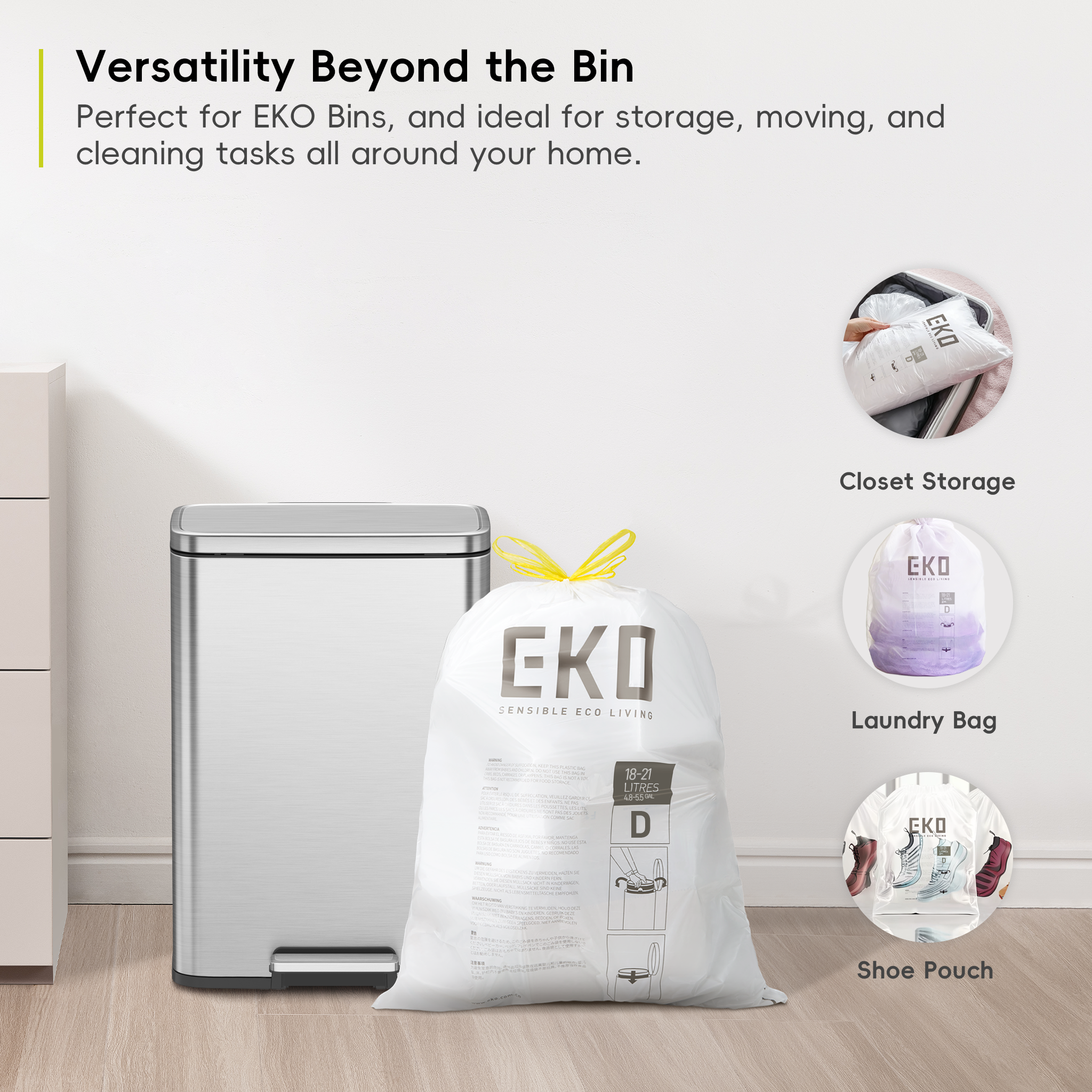 EKO Bin Liners Size D, 18 to 21L, 20 Pack