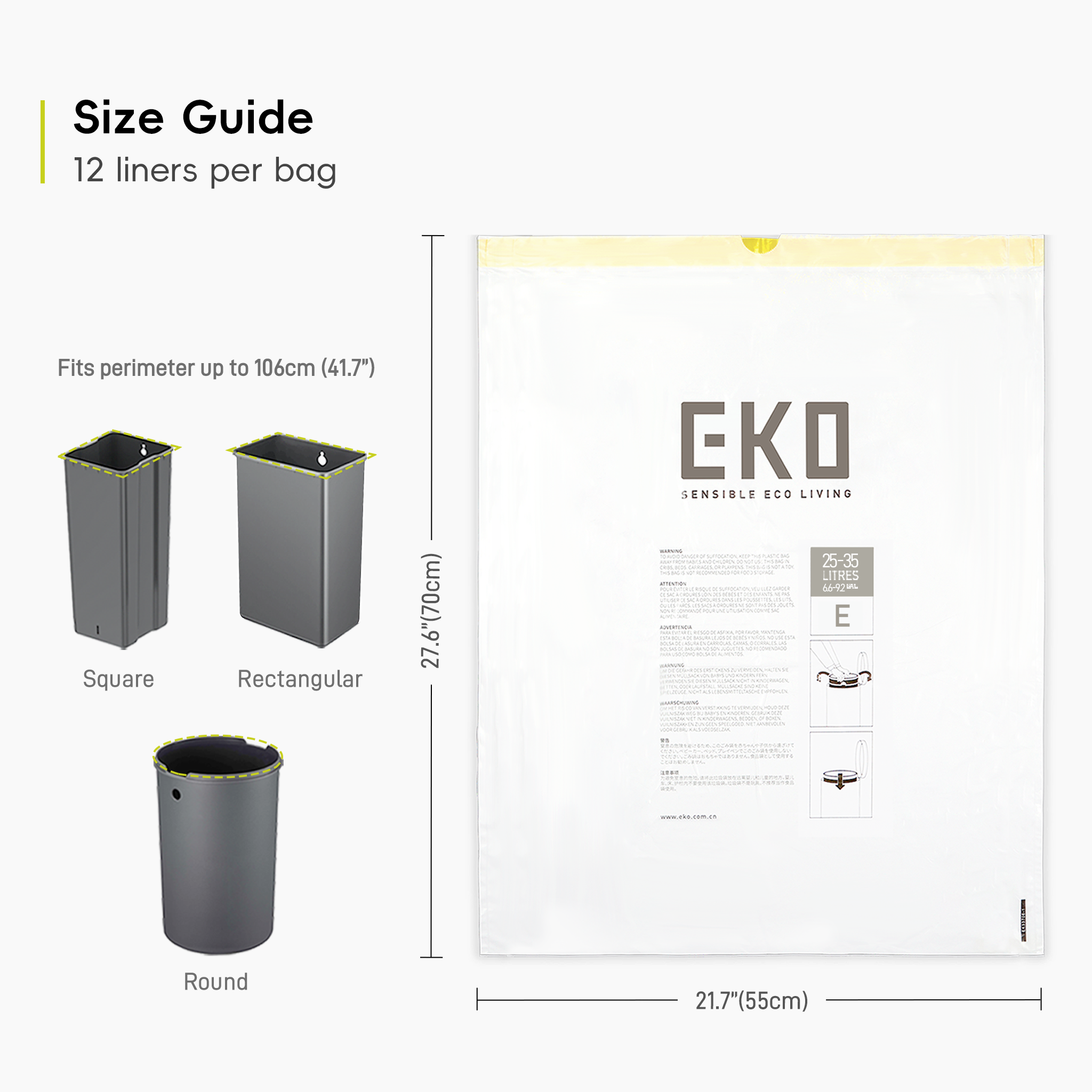 EK33705-5 EKO Bin Liners Size E, 25 to 35L, 12 Pack