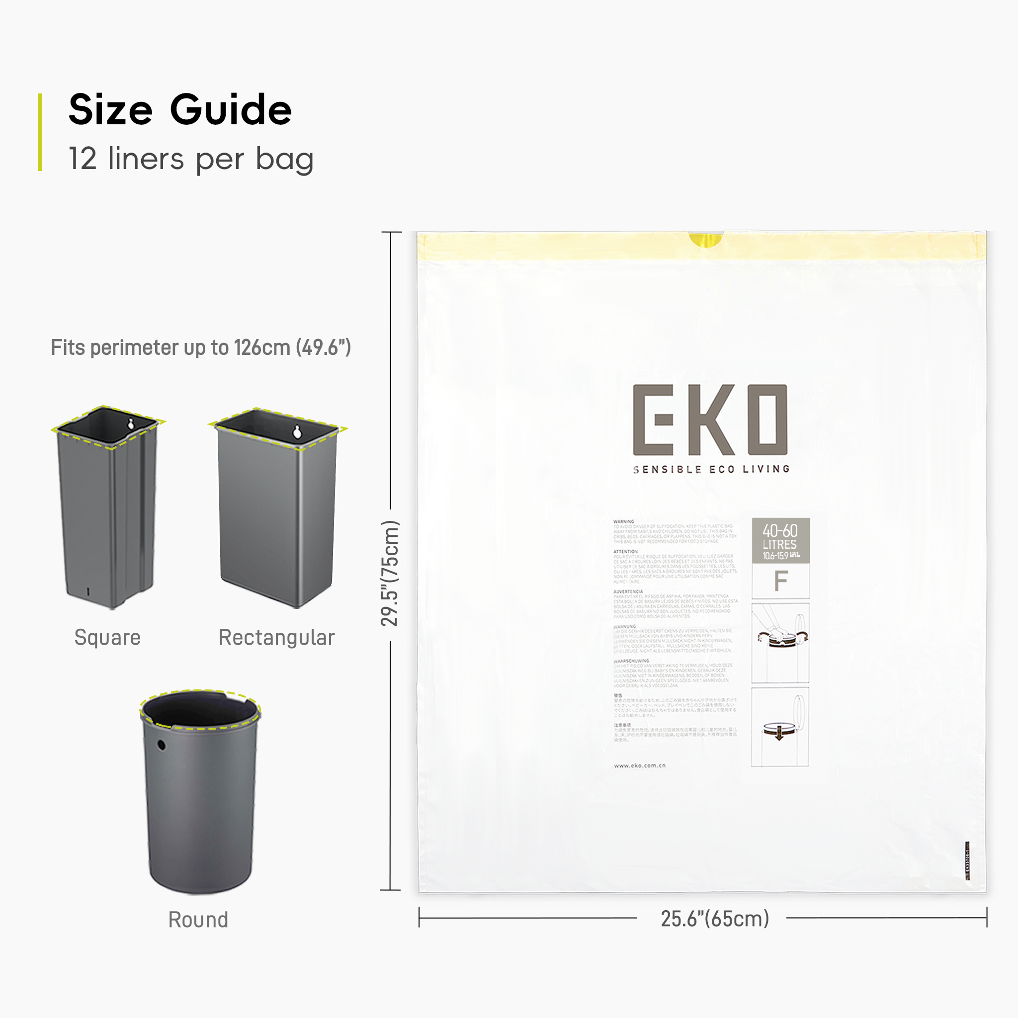 EK33706-5 EKO Bin Liners Size F, 40 to 60L, 12 Pack