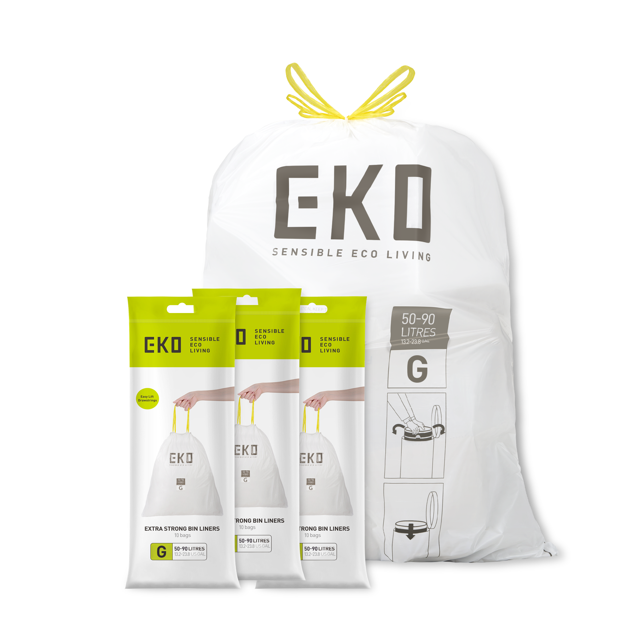 EK33707B EKO Bin Liners Size G Bulk Pack, 50 to 90L, 60 Pack