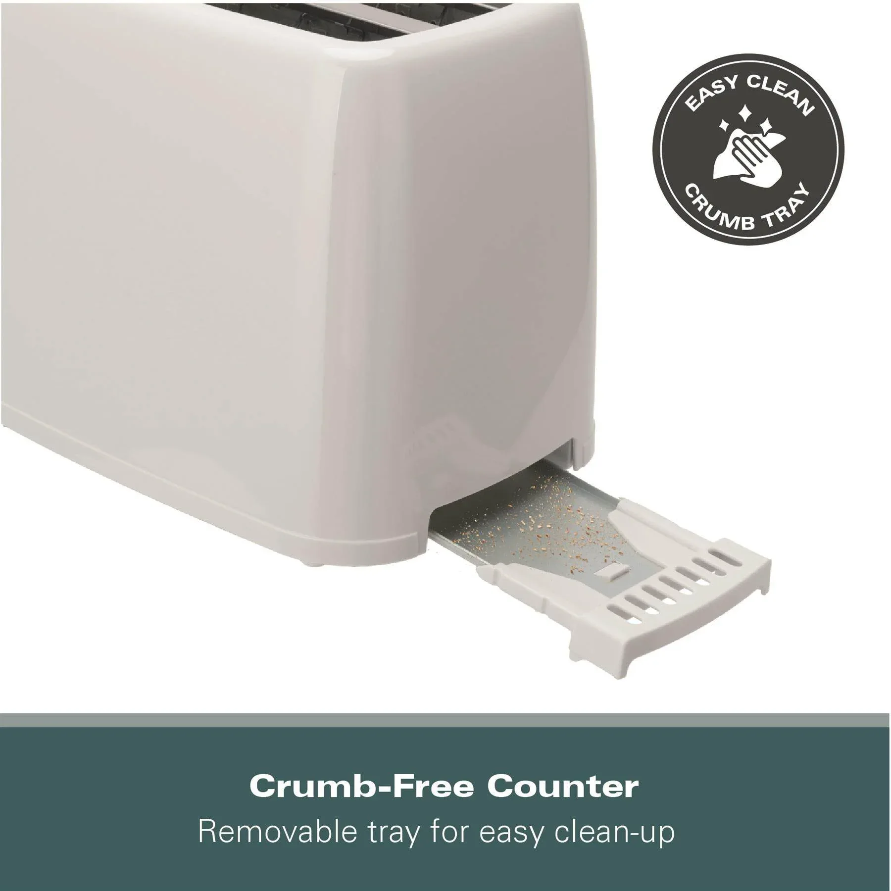 HB1116C-7 Hamilton Beach Essential 2-Slice Toaster 650W with Wide Slots, Removable Crumb Tray & Cord Storage, Cream