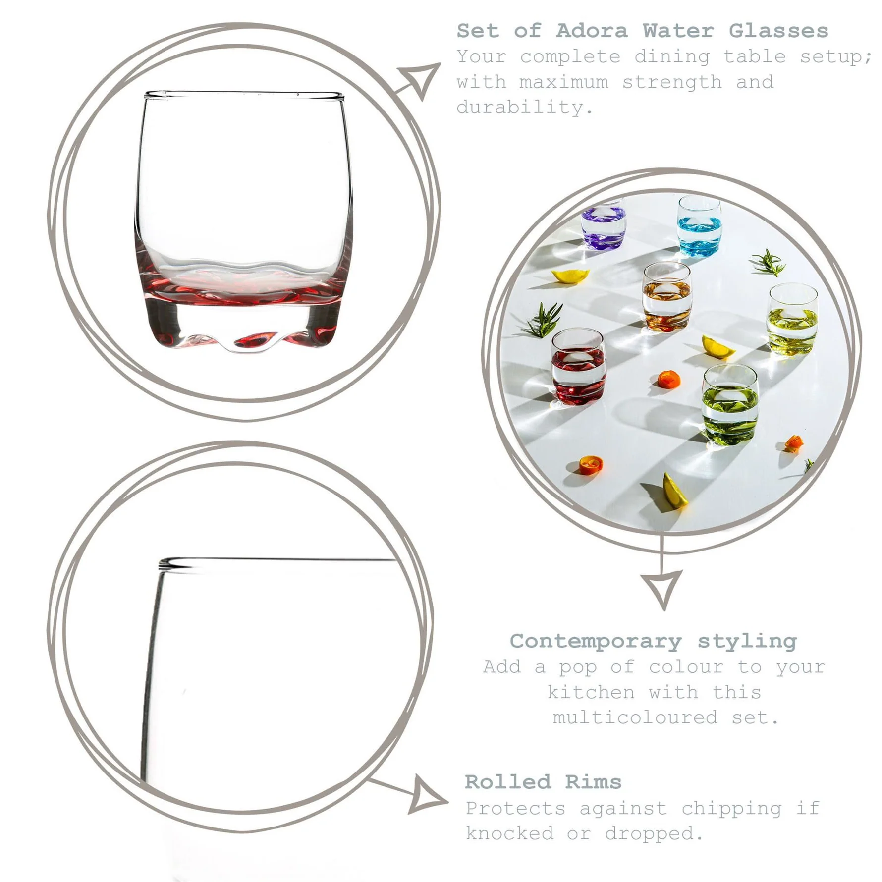 LAV Adora Coloured Base Whisky Glass 290ml, Gift Box of 6