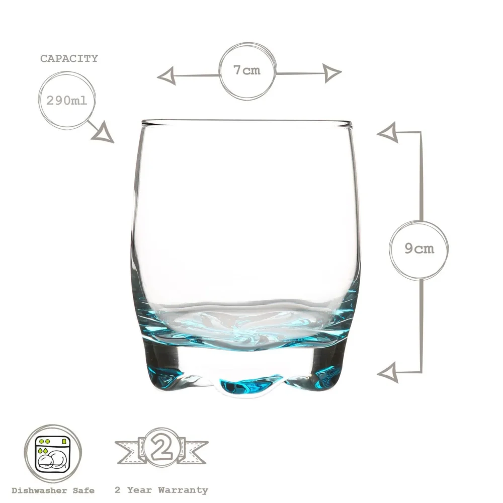 LAV Adora Coloured Base Whisky Glass 290ml, Gift Box of 6
