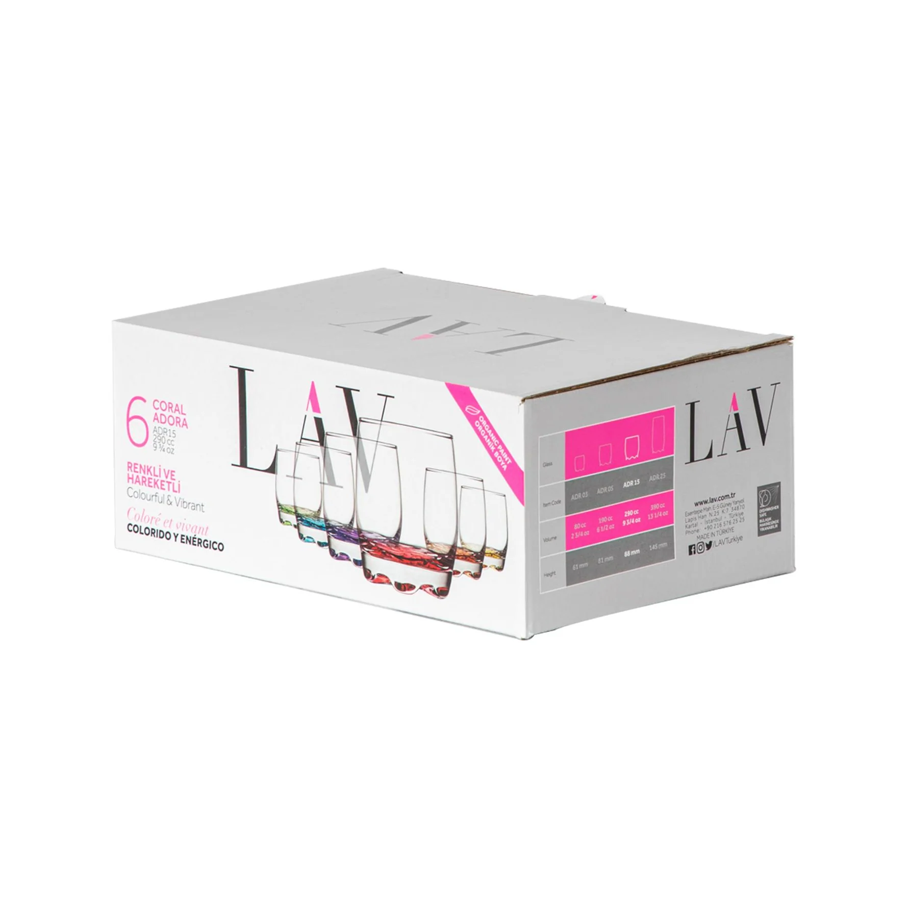 LAV Adora Coloured Base Whisky Glass 290ml, Gift Box of 6