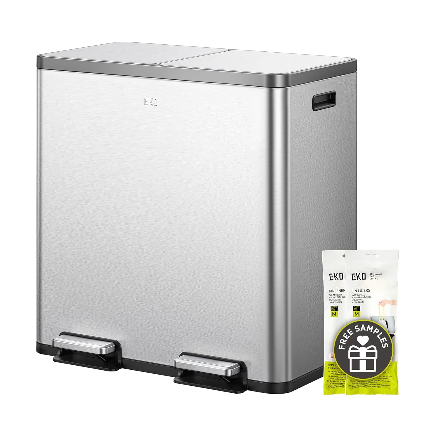 Ecocasa Plus Recycling Bin 40+40L Stainless Steel 1 EKO Ecocasa Plus Recycling Bin 40L+40L, Stainless Steel