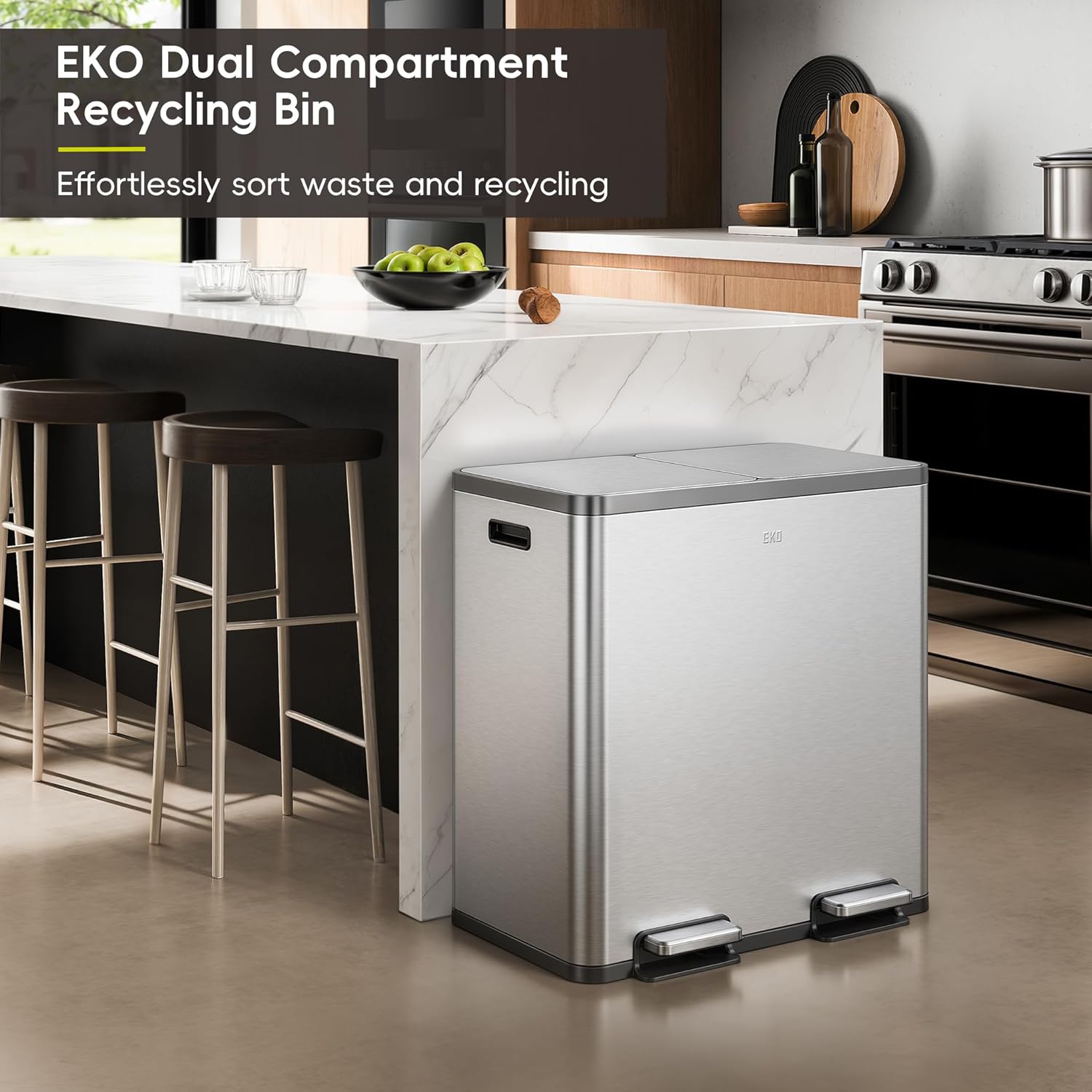 Ecocasa Plus Recycling Bin 40+40L Stainless Steel 3 EKO Ecocasa Plus Recycling Bin 40L+40L, Stainless Steel