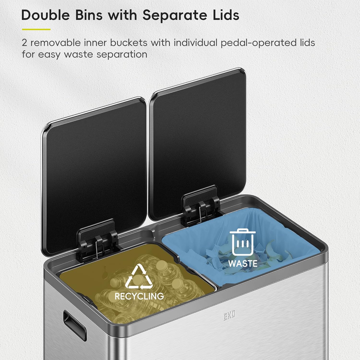Ecocasa Plus Recycling Bin 40+40L Stainless Steel 4 EKO Ecocasa Plus Recycling Bin 40L+40L, Stainless Steel