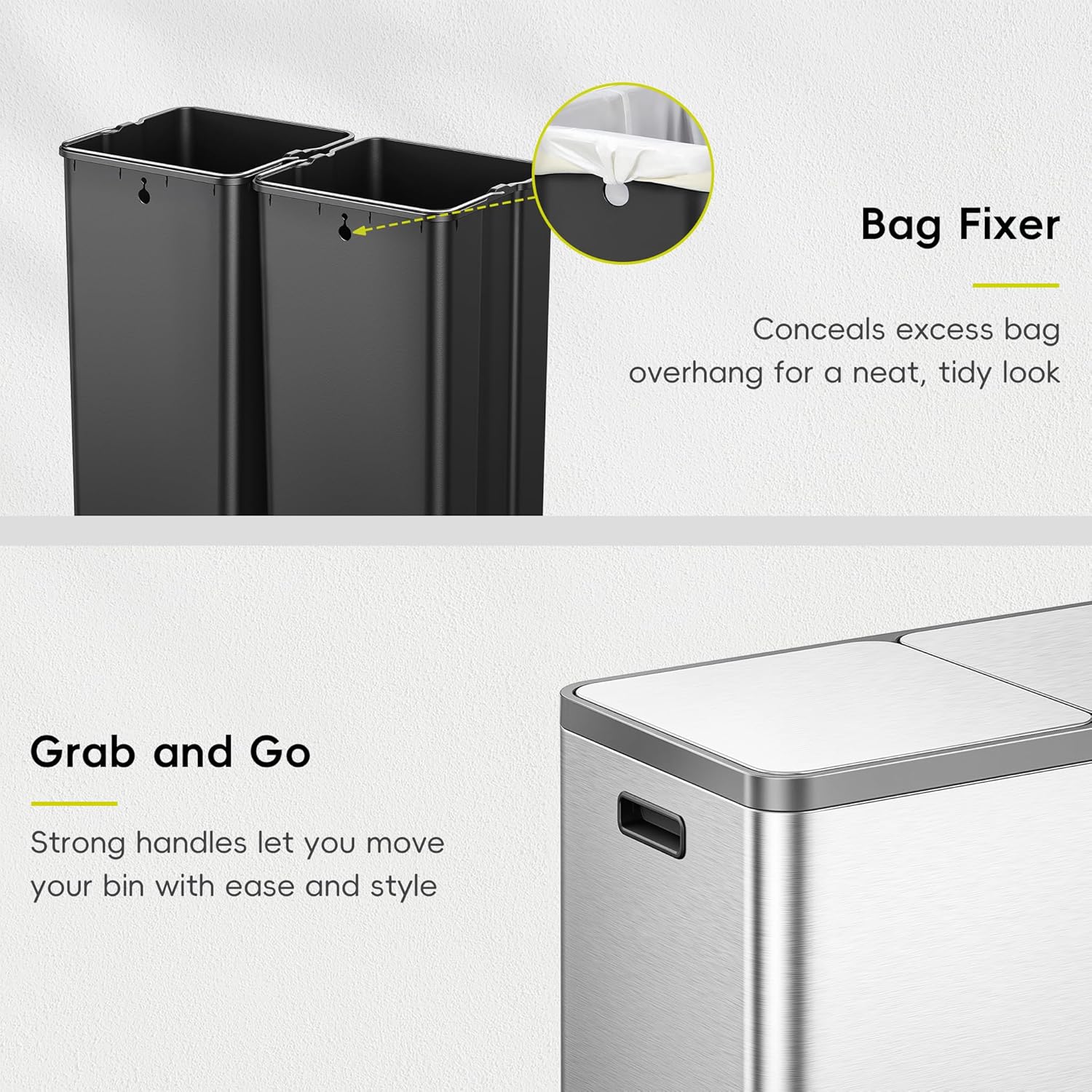 Ecocasa Plus Recycling Bin 40+40L Stainless Steel 8 EKO Ecocasa Plus Recycling Bin 40L+40L, Stainless Steel