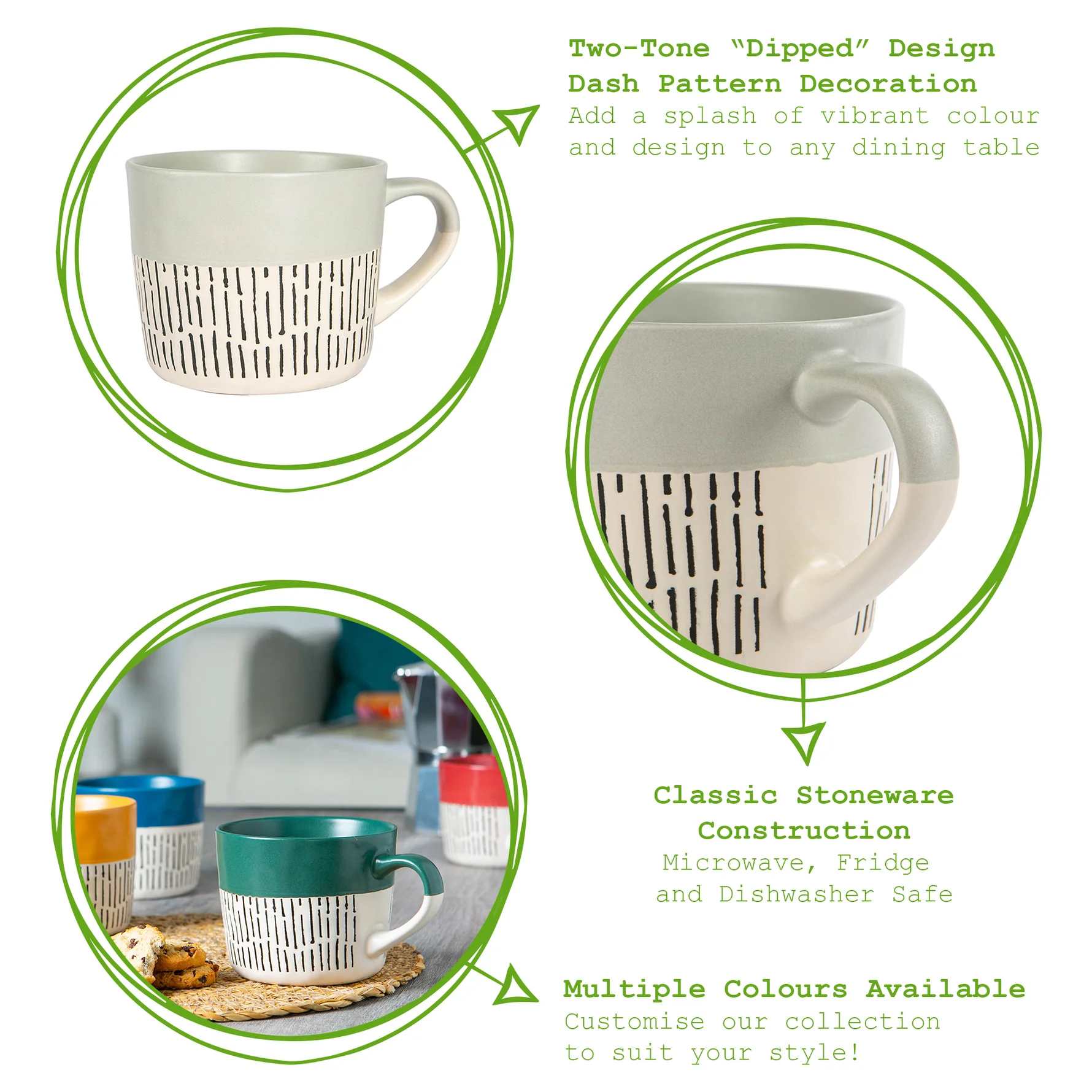 Nicola Spring Two Tone Dash Mug 450ml, Grey