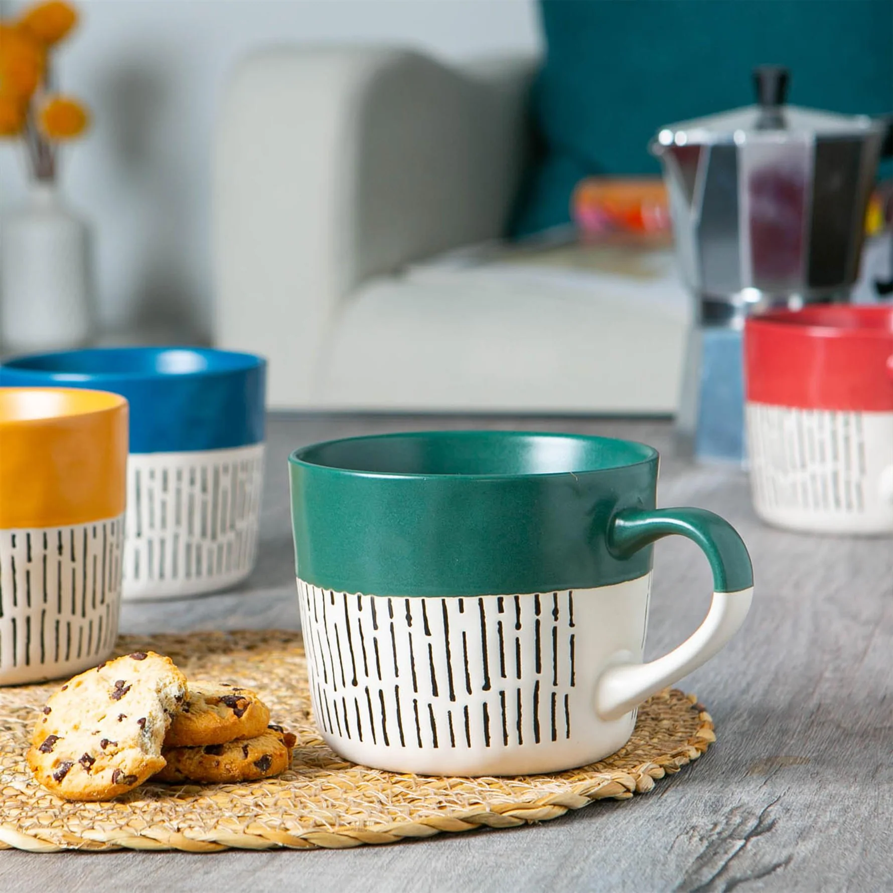 Nicola Spring Two Tone Dash Mug 450ml, Sage
