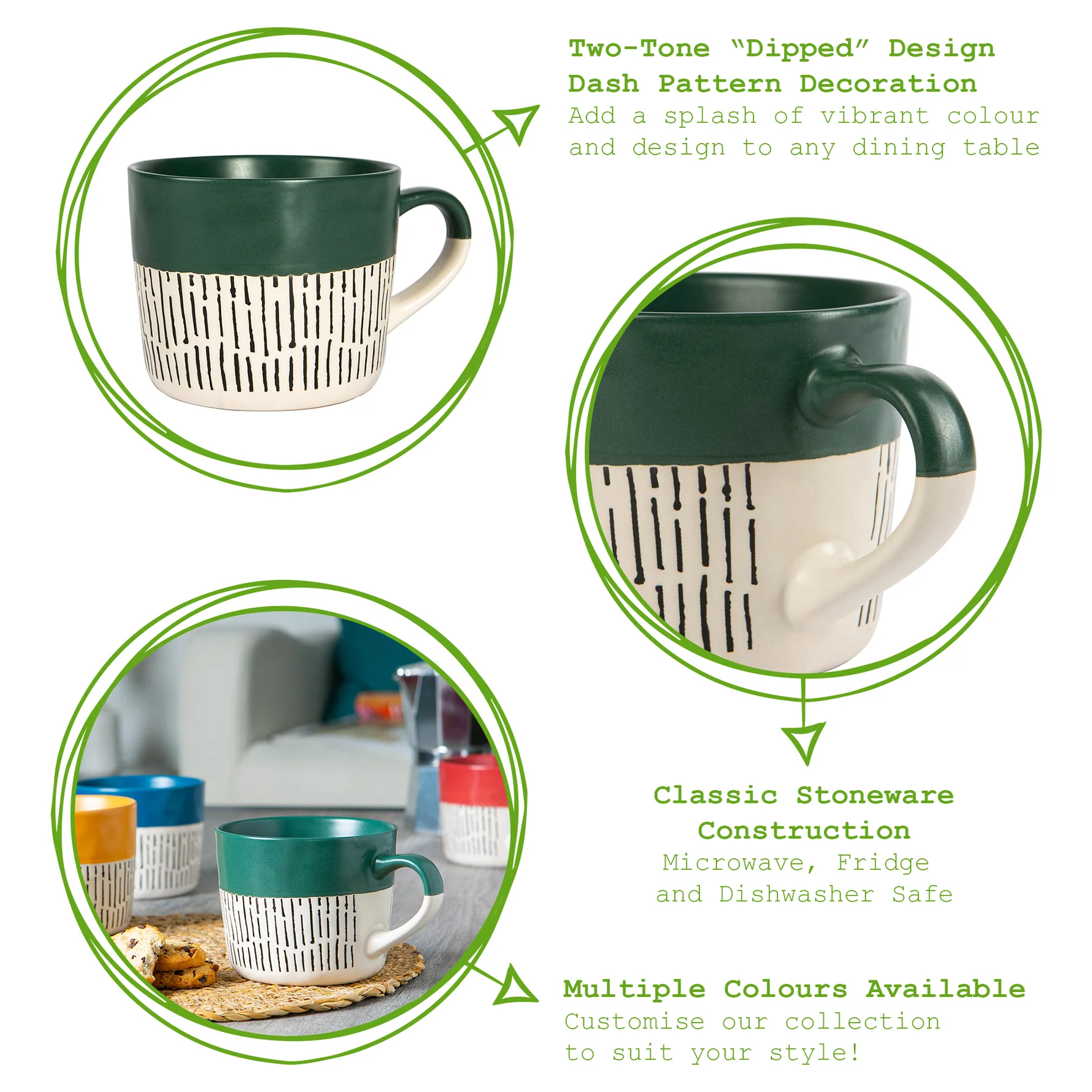 Nicola Spring Two Tone Dash Mug 450ml, Sage