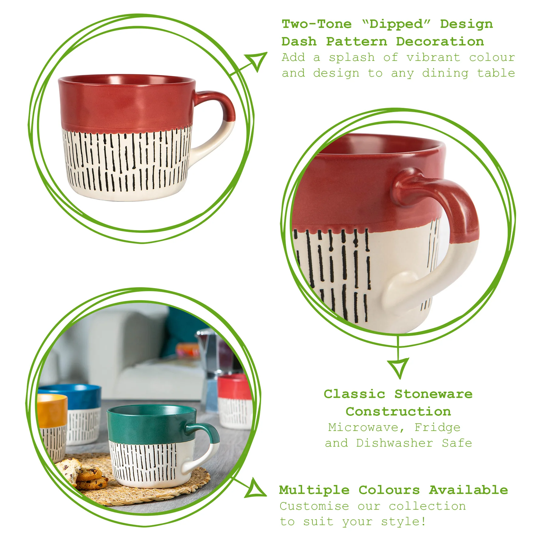 Nicola Spring Two Tone Dash Mug 450ml, Red