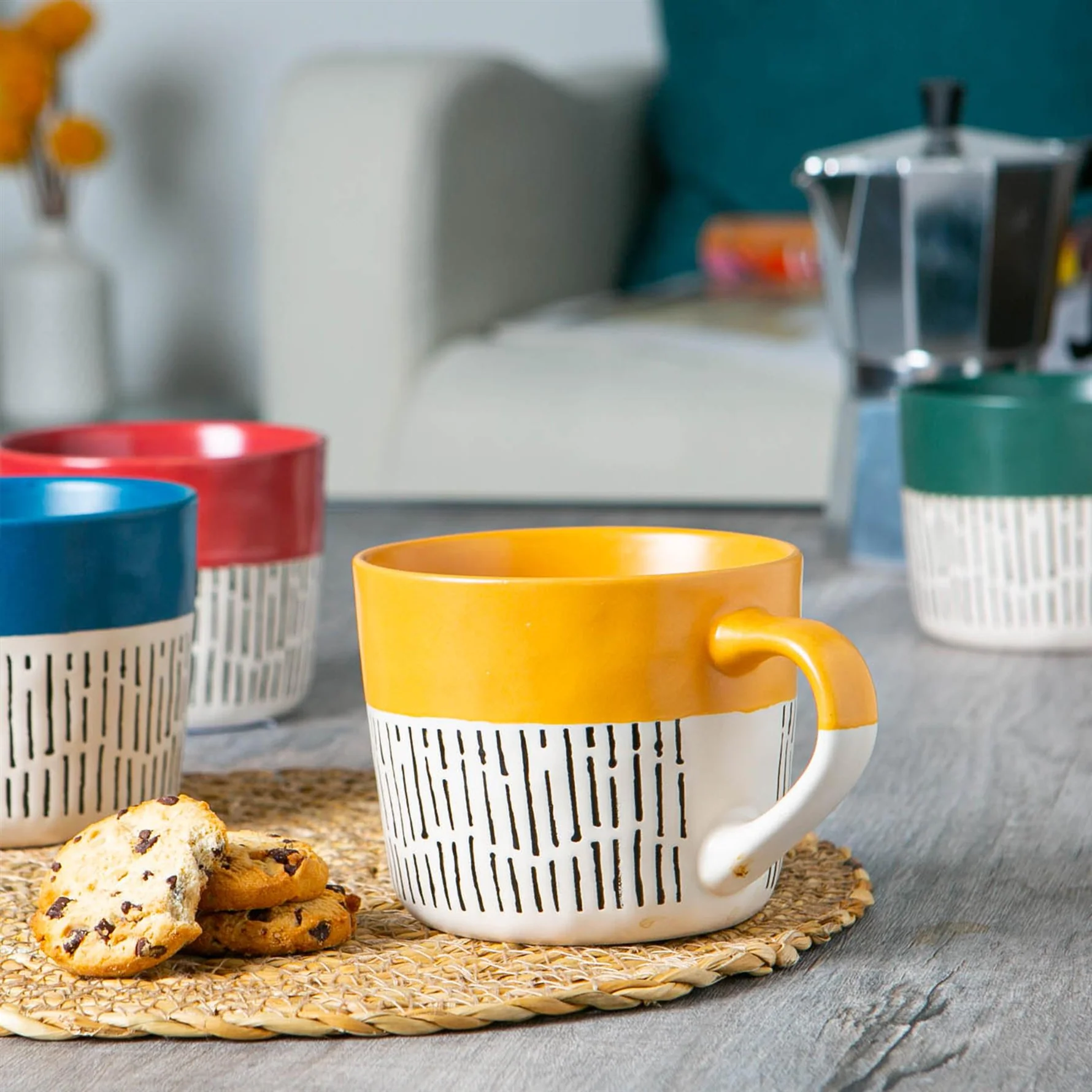Nicola Spring Two Tone Dash Mug 450ml, Mustard