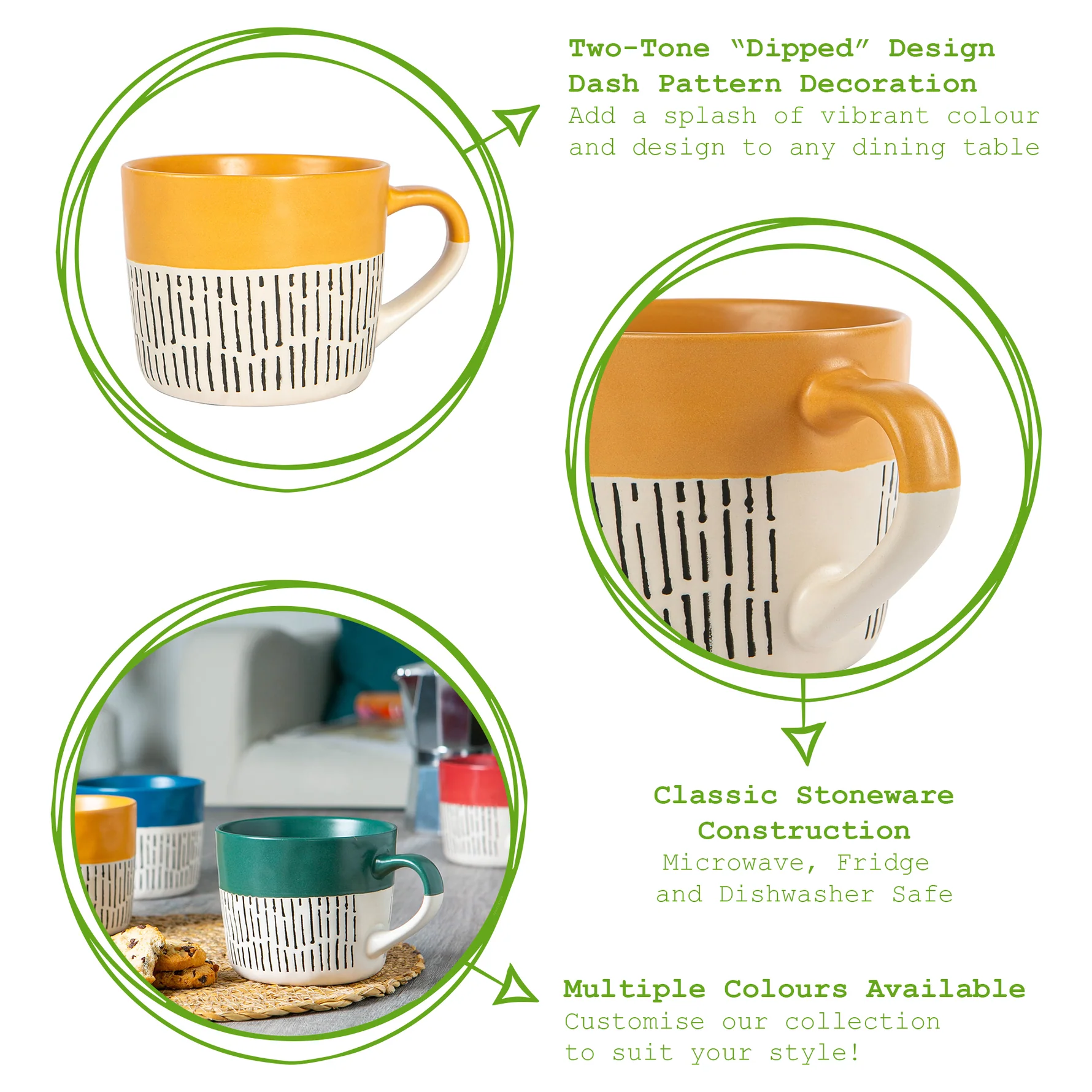 Nicola Spring Two Tone Dash Mug 450ml, Mustard