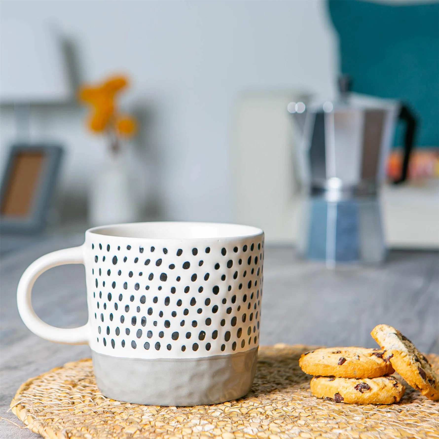 TR-NS-PH202526-1 Nicola Spring Spotty Mug 385ml, Grey