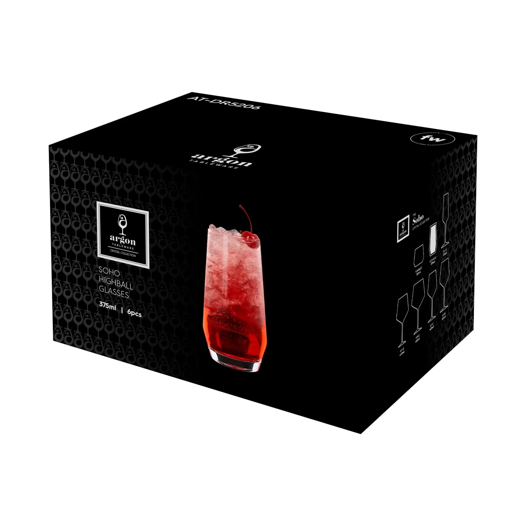 AT-DR5206-3 Argon Tableware Soho Highball Glass 375ml, Box of 6