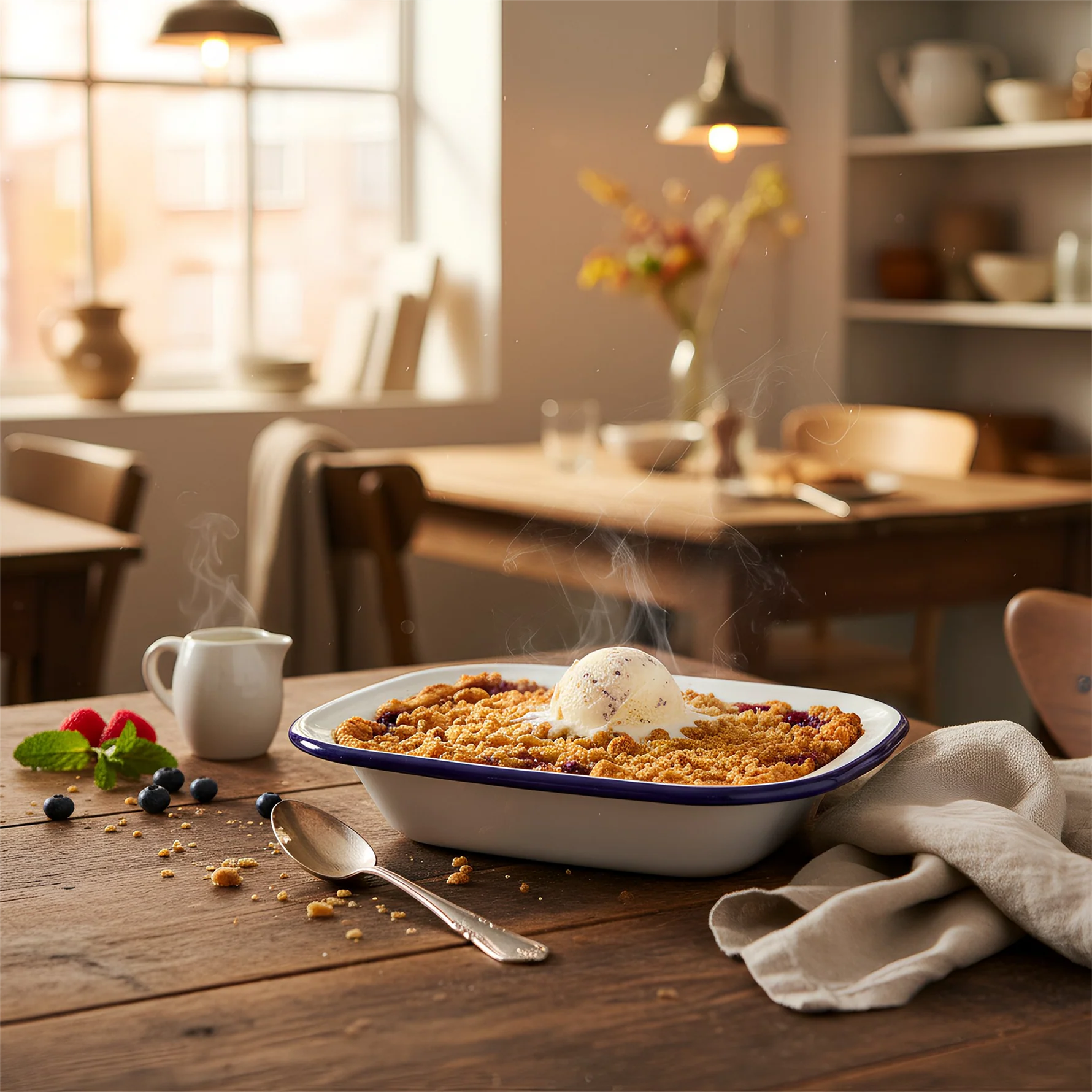 AT-EN5062-1 Enamel Pie Dish 18 x 13.5cm, White with Blue Rim
