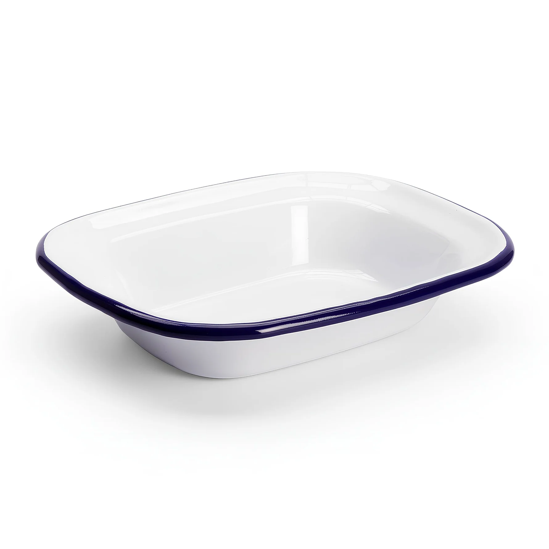 AT-EN5062 Enamel Pie Dish 18 x 13.5cm, White with Blue Rim