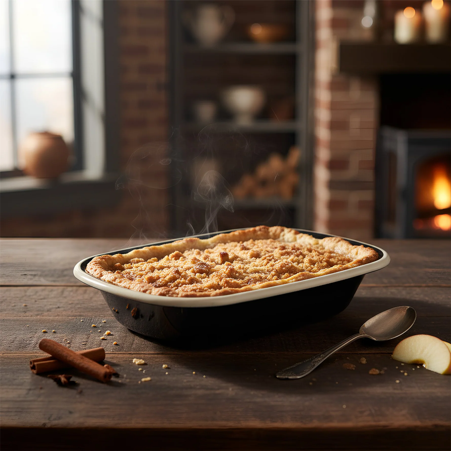 AT-EN5063-1 Enamel Pie Dish 18 x 13.5cm, Black with White Rim