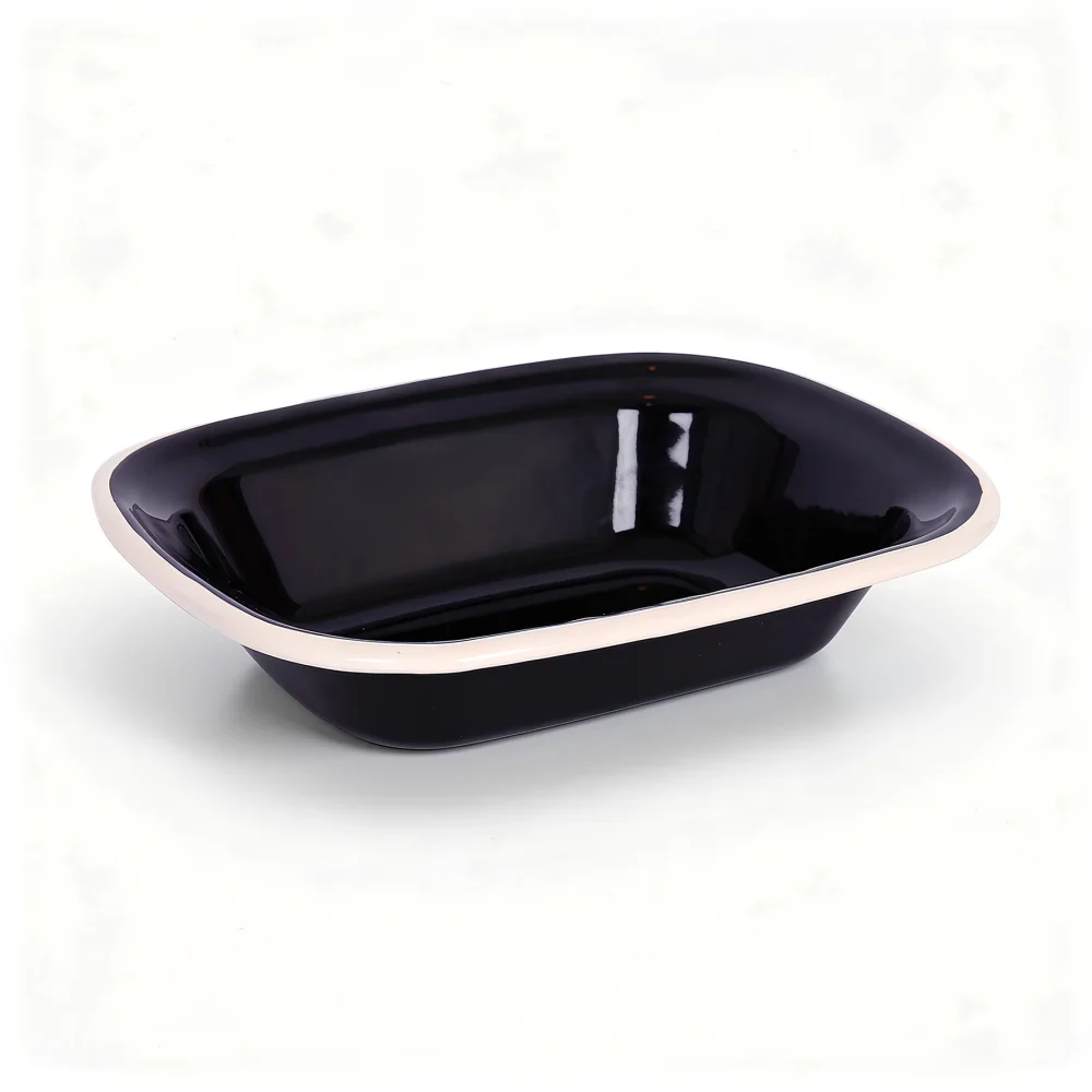 Enamel Pie Dish 18 x 13.5cm, Black with White Rim