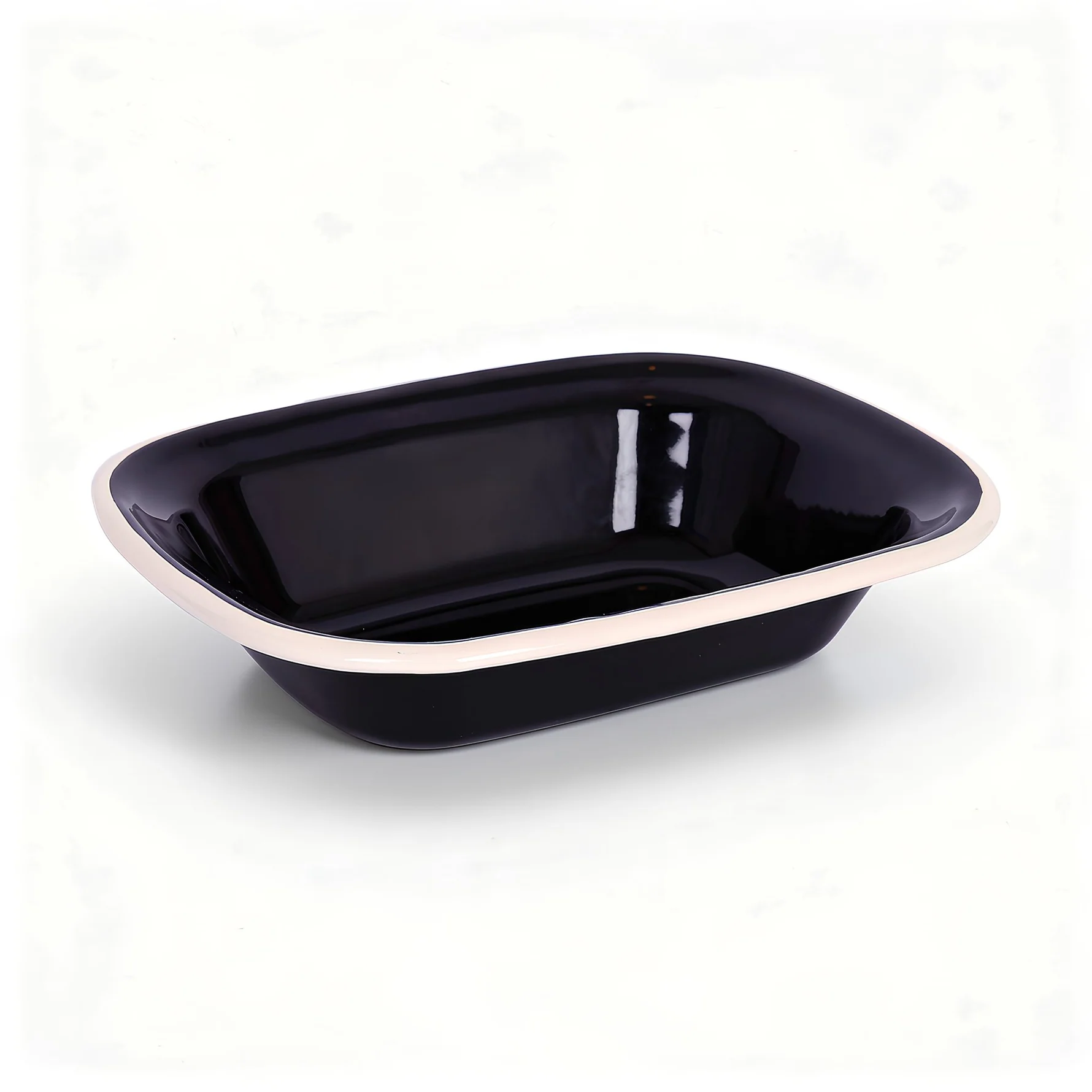AT-EN5063 Enamel Pie Dish 18 x 13.5cm, Black with White Rim