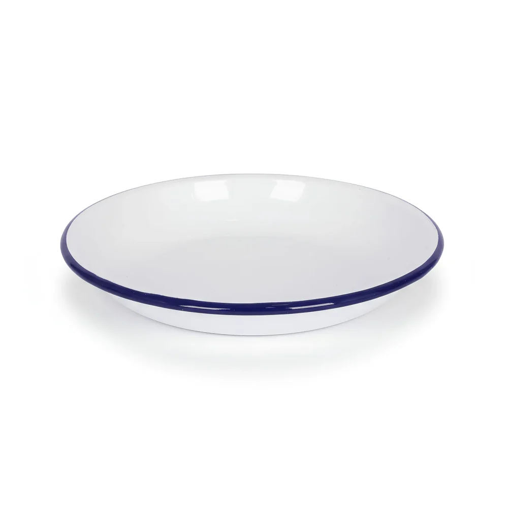 Enamel Pasta Bowl 20cm, White with Blue Rim
