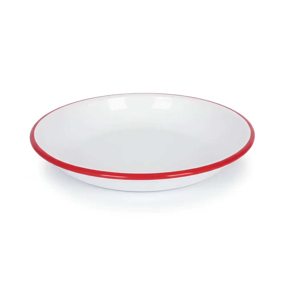 Enamel Pasta Bowl 20cm, White with Red Rim