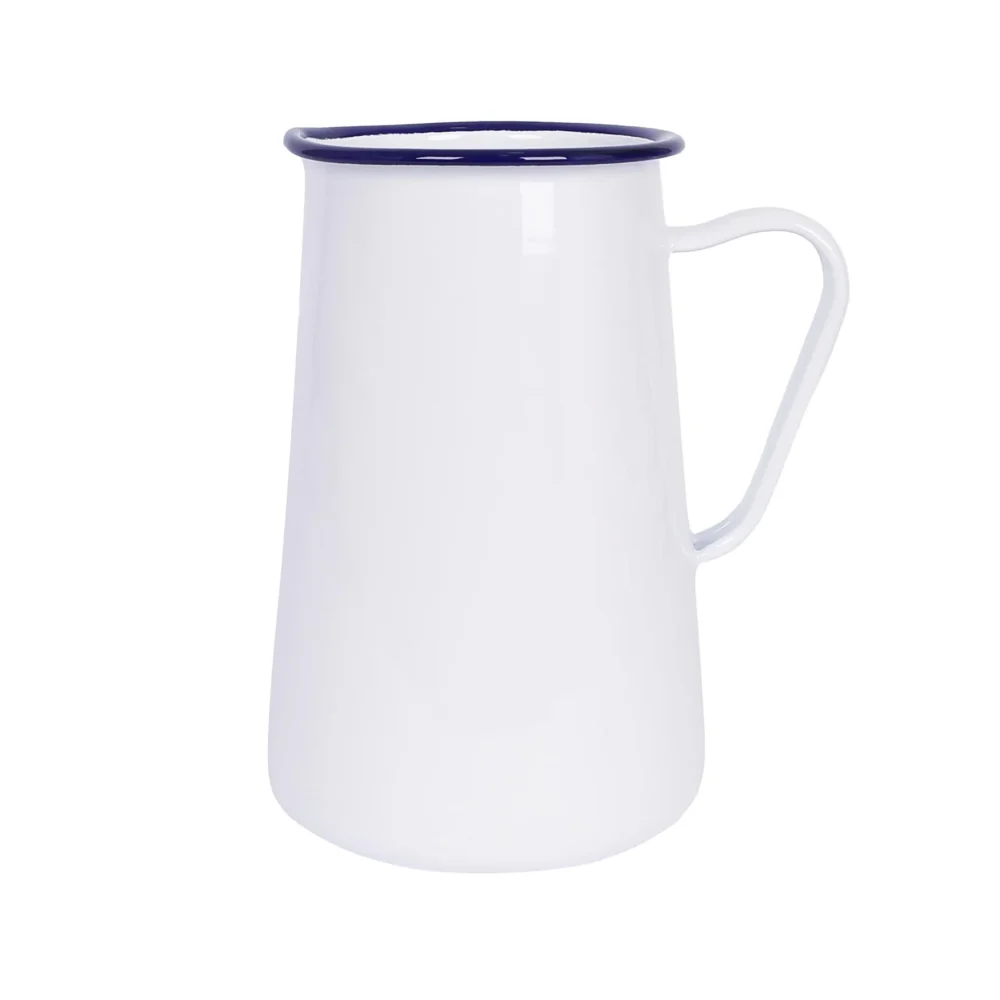 Enamel Water Jug 2.1 Litre, White with Blue Rim