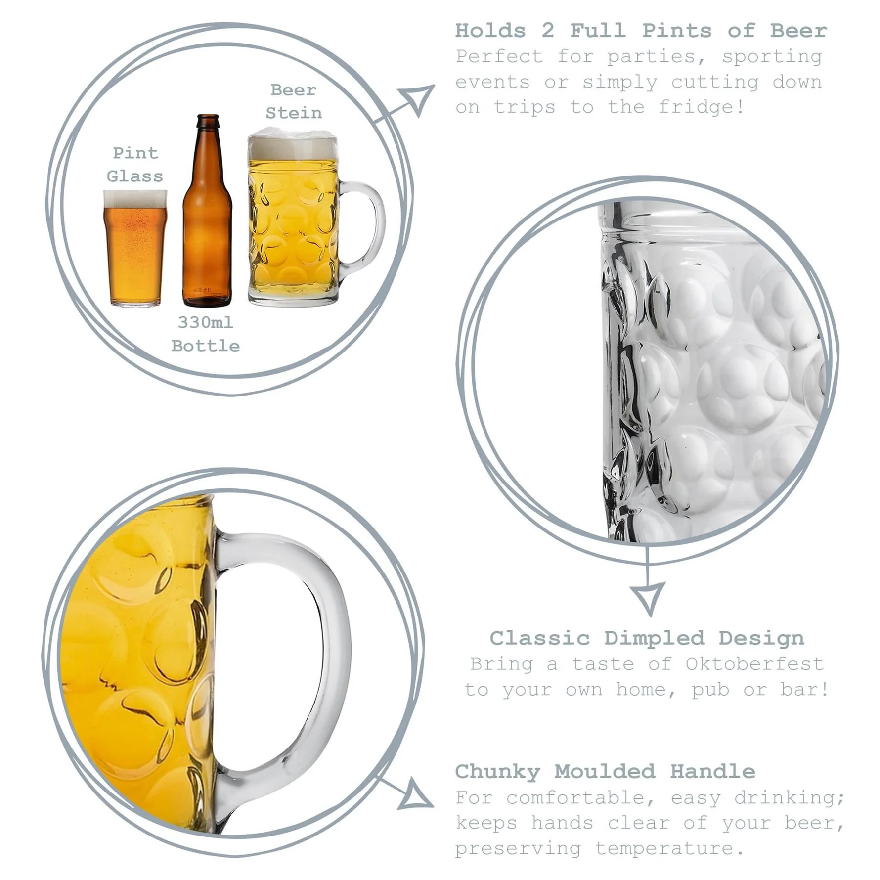 Rink Drink Giant Glass Beer Stein 2 Pints