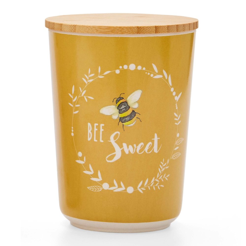 Cooksmart Bumble Bees Bamboo Mix Canister, Mustard