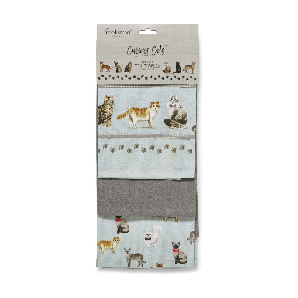 Cooksmart Curious Cats 3 Pack Tea Towel