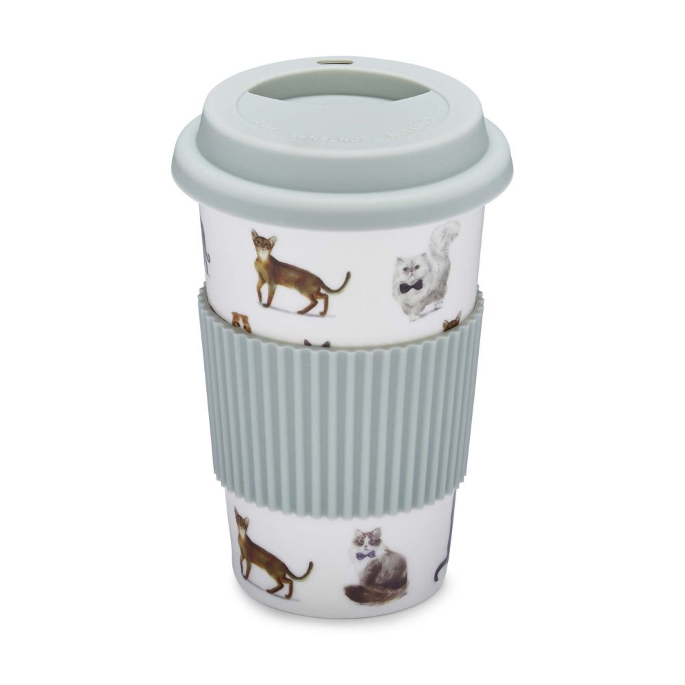 Cooksmart Curious Cats Ceramic Travel Mug with Silicone Band