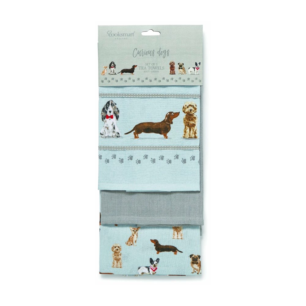 Cooksmart Curious Dogs 3 Pack Tea Towel