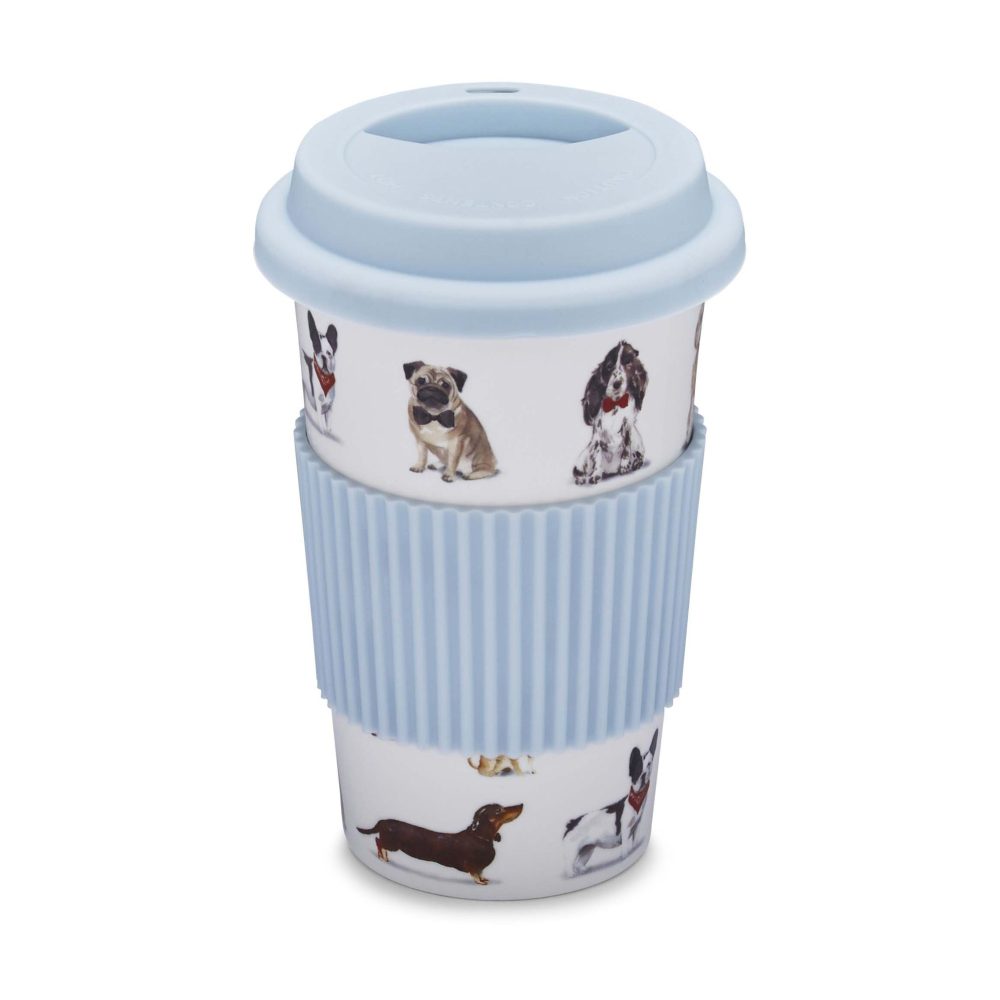 Cooksmart Curious Dogs Ceramic Travel Mug with Silicone Band