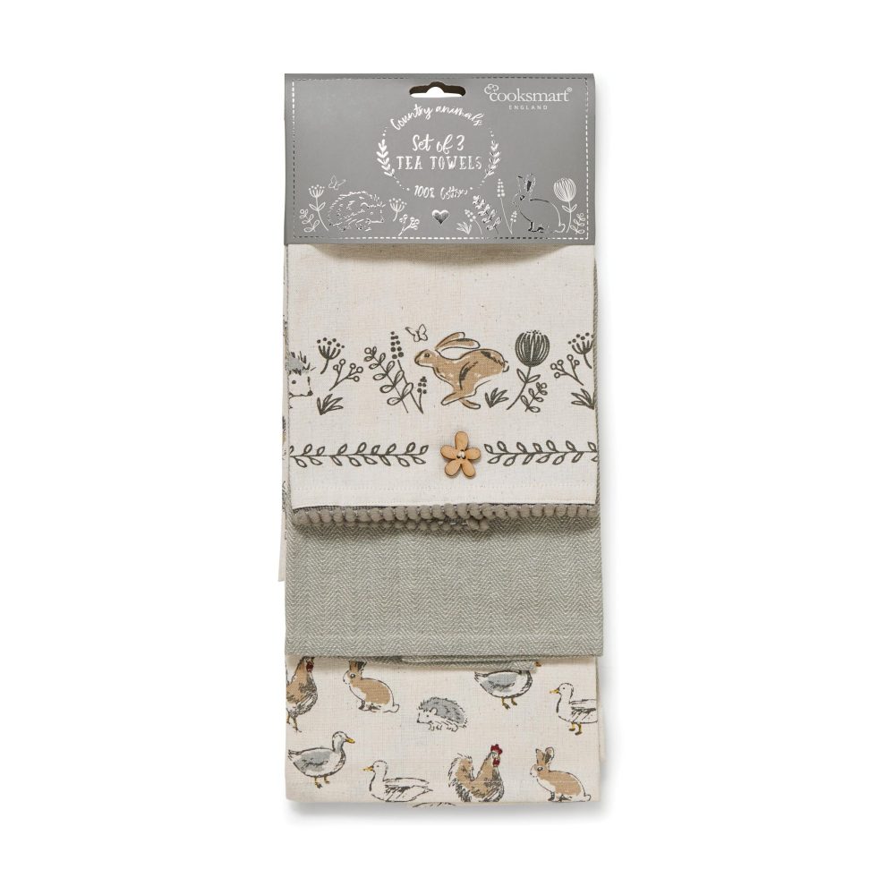 Cooksmart Country Animals 3 Pack Tea Towel