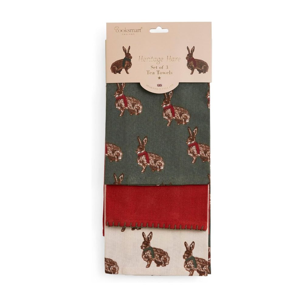 Cooksmart Heritage Hare 3 Pack Tea Towels
