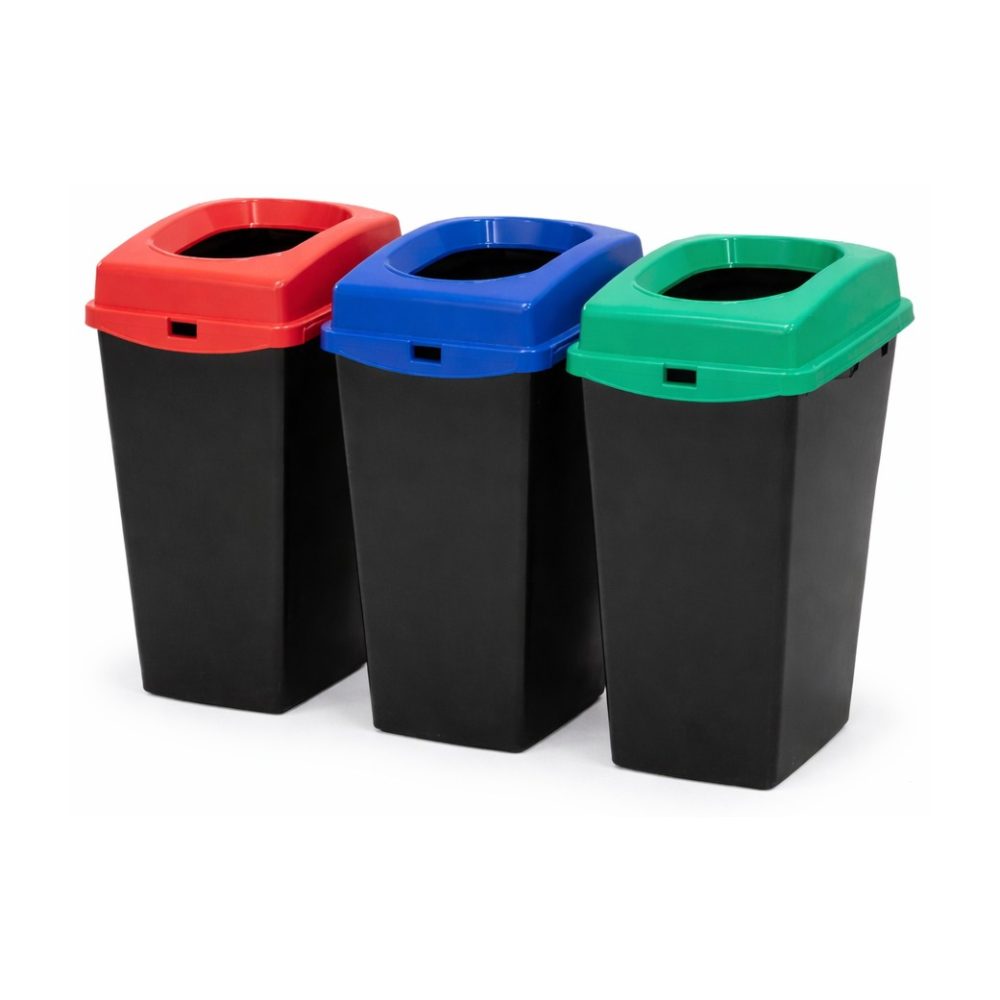 Addis 40L Recycling Bin Open Top Lids, 3 Pack, Red, Blue and Green