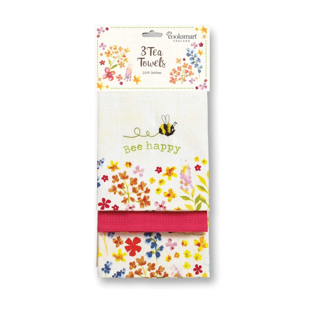 Cooksmart Bee Happy 3 Pack Tea Towel