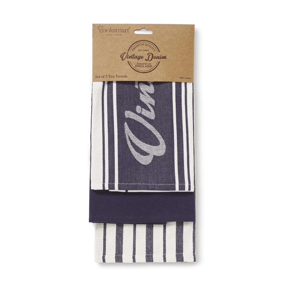 Cooksmart Oxford Denim 3 Pack Tea Towel