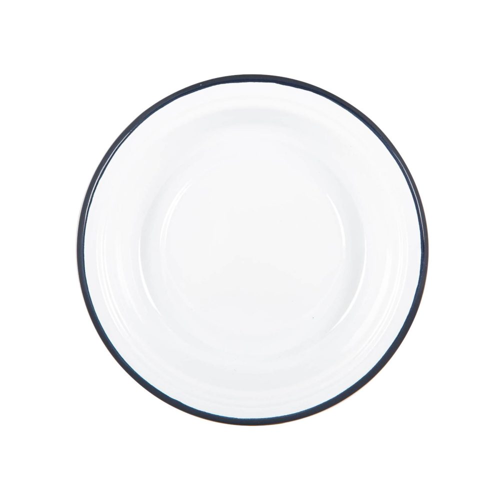 Enamel Deep Bowl 19cm, White with Navy Rim