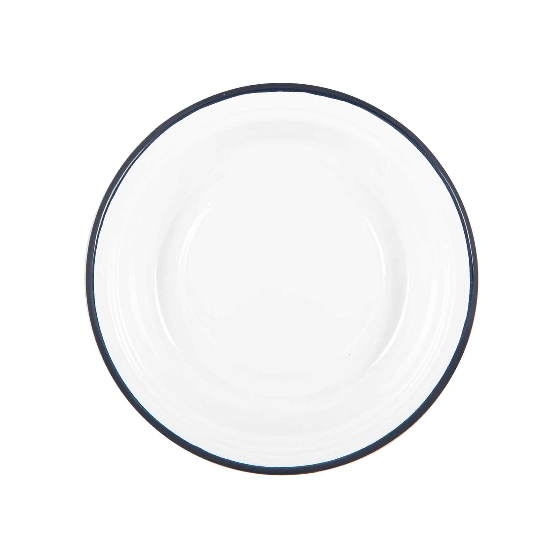 Enamel Deep Bowl 19cm, White with Navy Rim Enamel Deep Bowl 19cm, White with Navy Rim